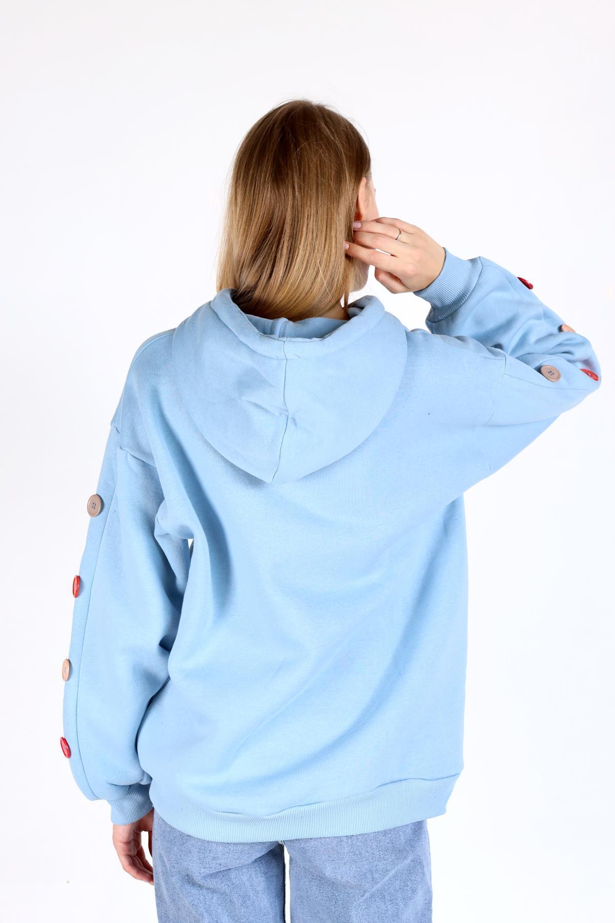 Bebe Mavi Kol Düğme Detay Kapşonlü Sweat 9148M - 5