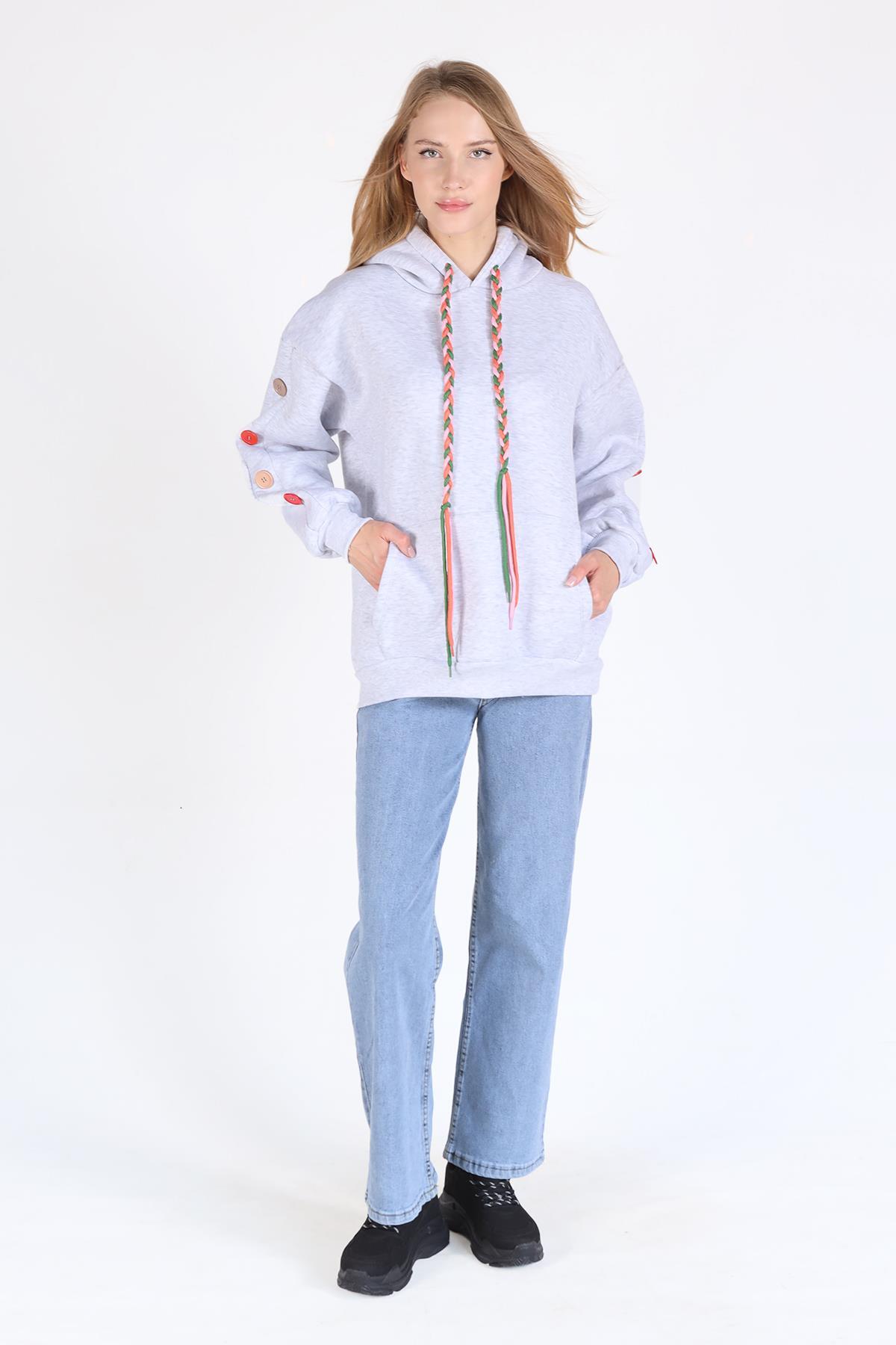 Karmelanj Kol Düğme Detay Kapşonlü Sweat 9148M - 2