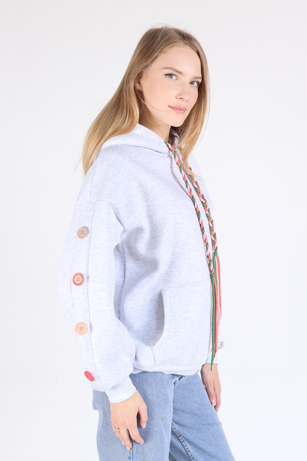 Karmelanj Kol Düğme Detay Kapşonlü Sweat 9148M - 4