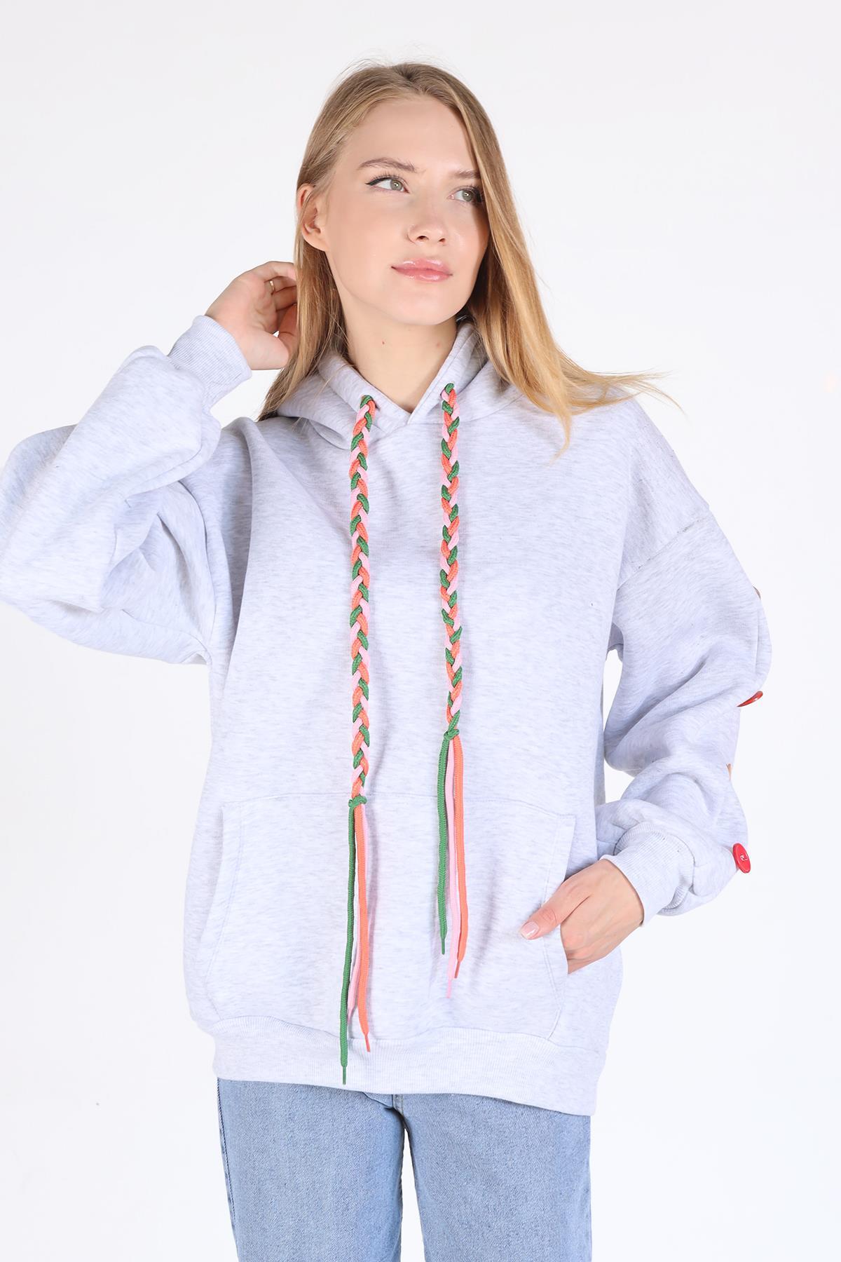 Karmelanj Kol Düğme Detay Kapşonlü Sweat 9148M - 6