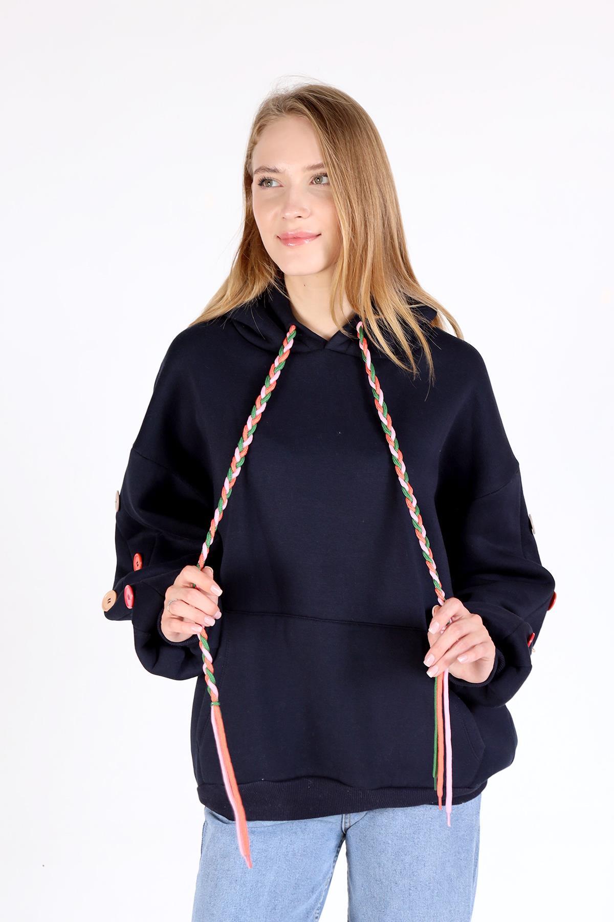 Laci Kol Düğme Detay Kapşonlü Sweat 9148M - 1