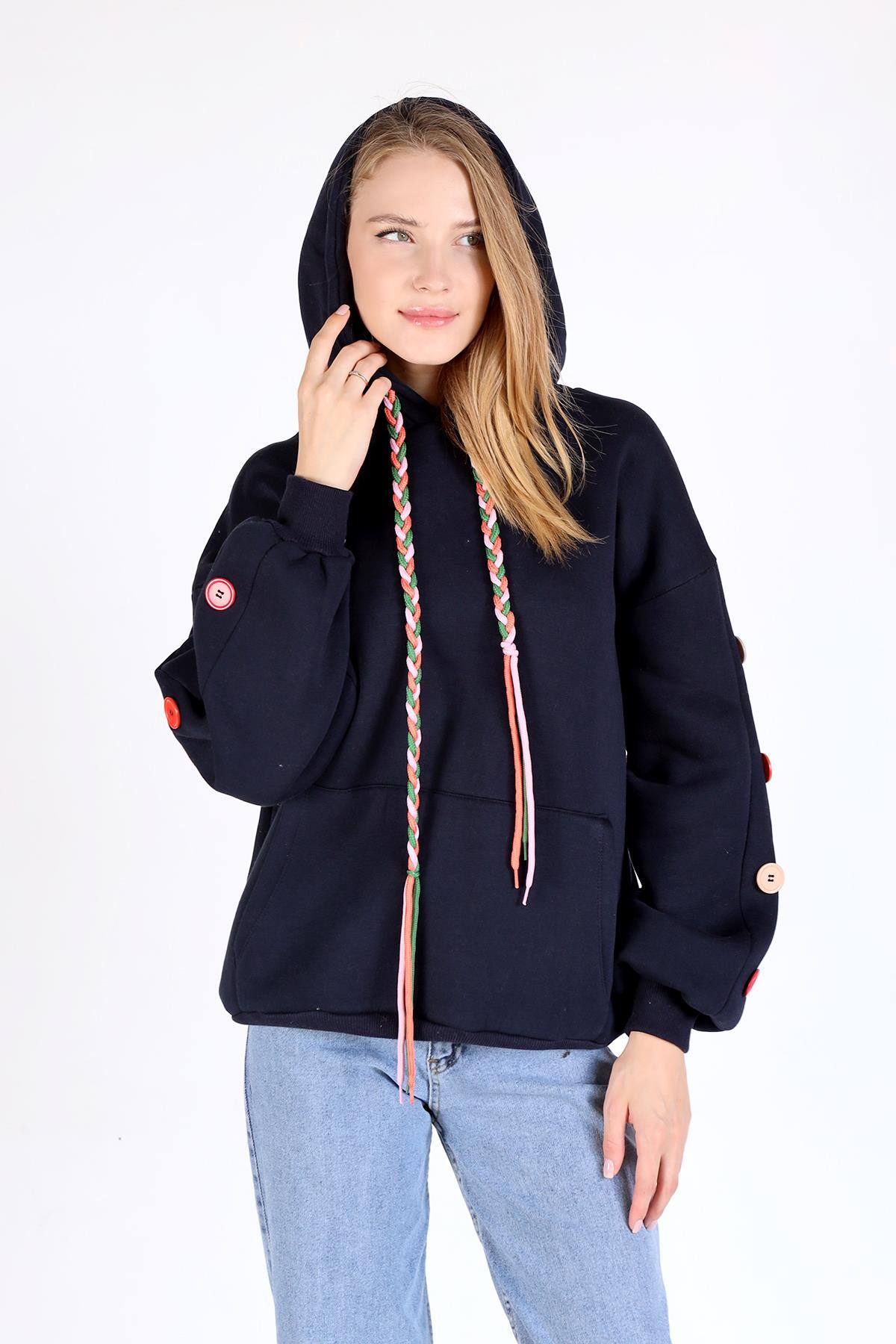 Laci Kol Düğme Detay Kapşonlü Sweat 9148M - 3