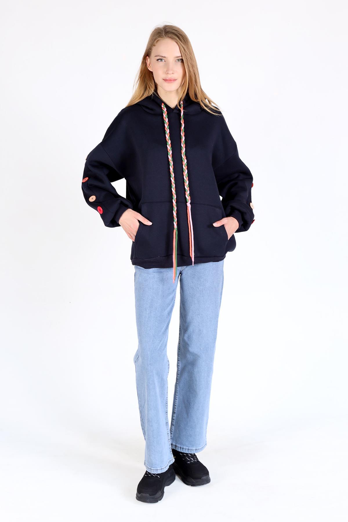 Laci Kol Düğme Detay Kapşonlü Sweat 9148M - 6