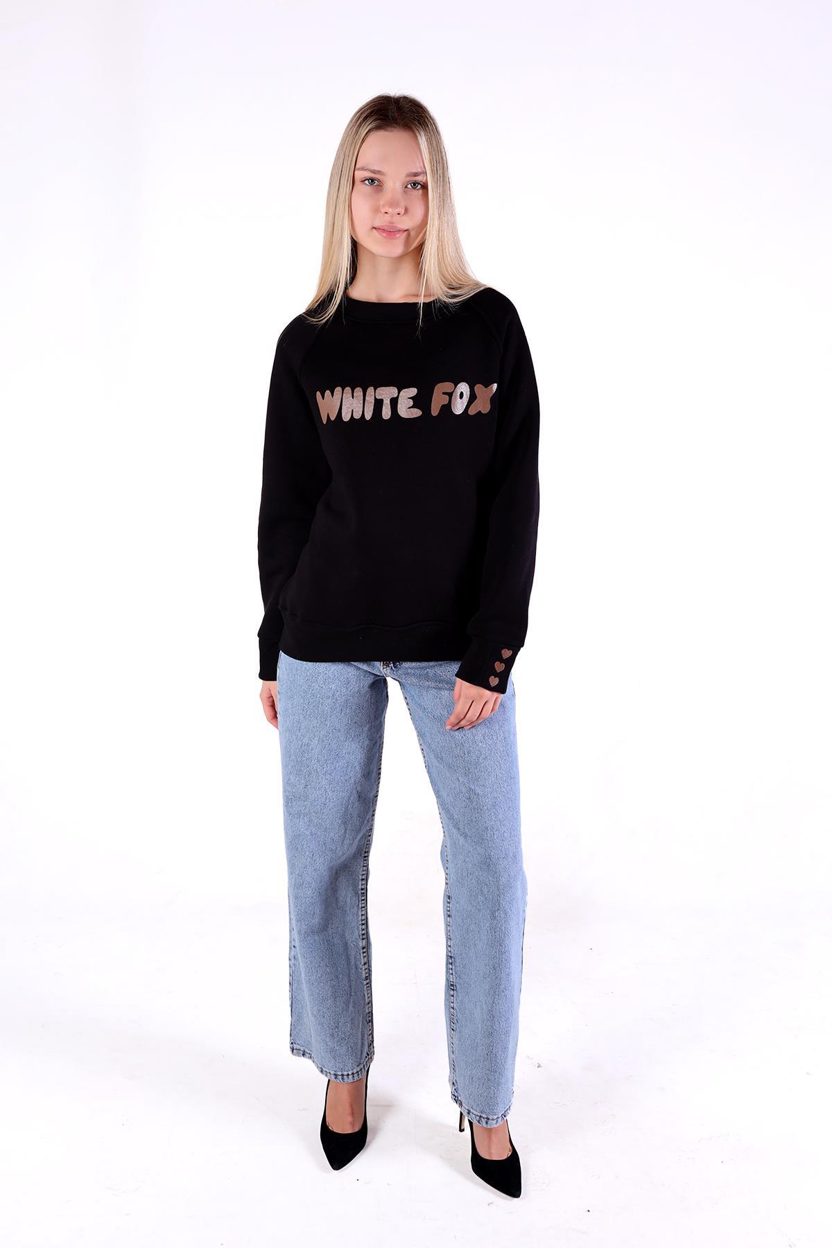 Siyah Whıte Fox Baskı Sweat 9149M - 2