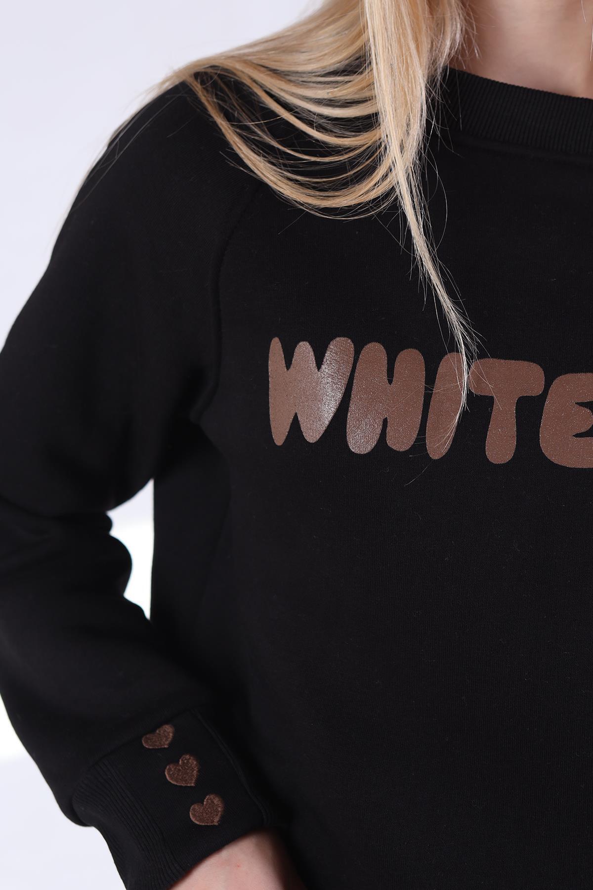 Siyah Whıte Fox Baskı Sweat 9149M - 4