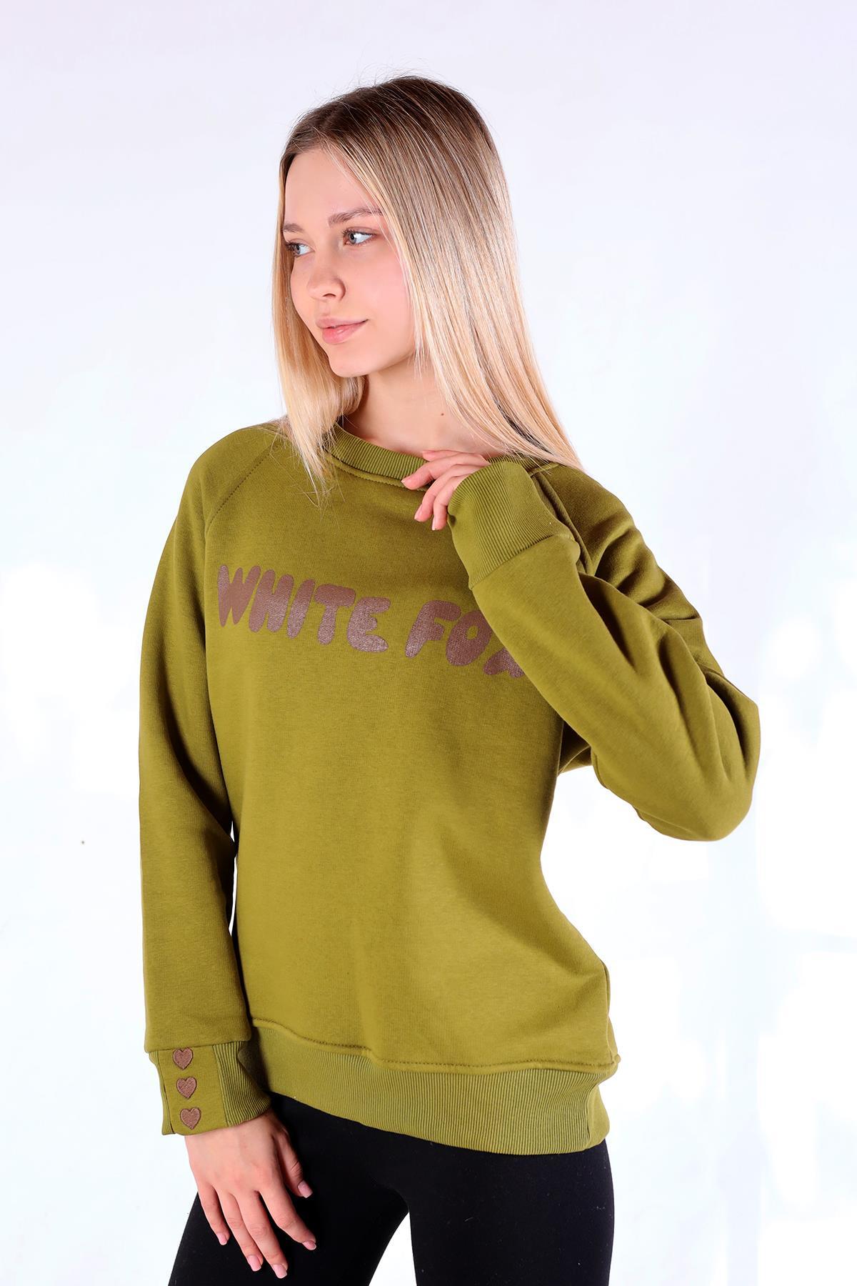Yağ Yeşili Whıte Fox Baskı Sweat 9149M - 3