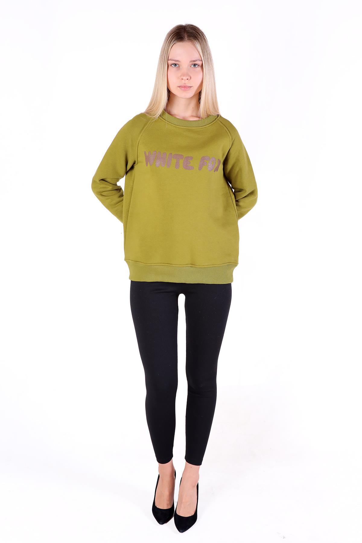 Yağ Yeşili Whıte Fox Baskı Sweat 9149M - 6