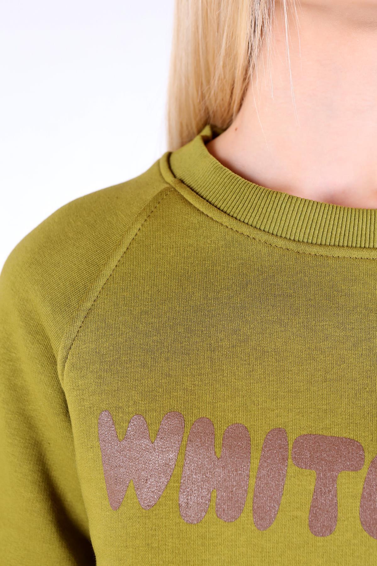 Yağ Yeşili Whıte Fox Baskı Sweat 9149M - 7