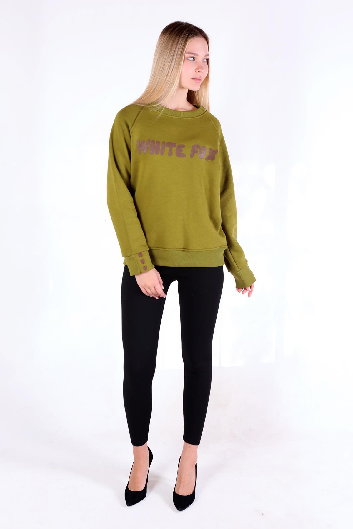 Yağ Yeşili Whıte Fox Baskı Sweat 9149M 