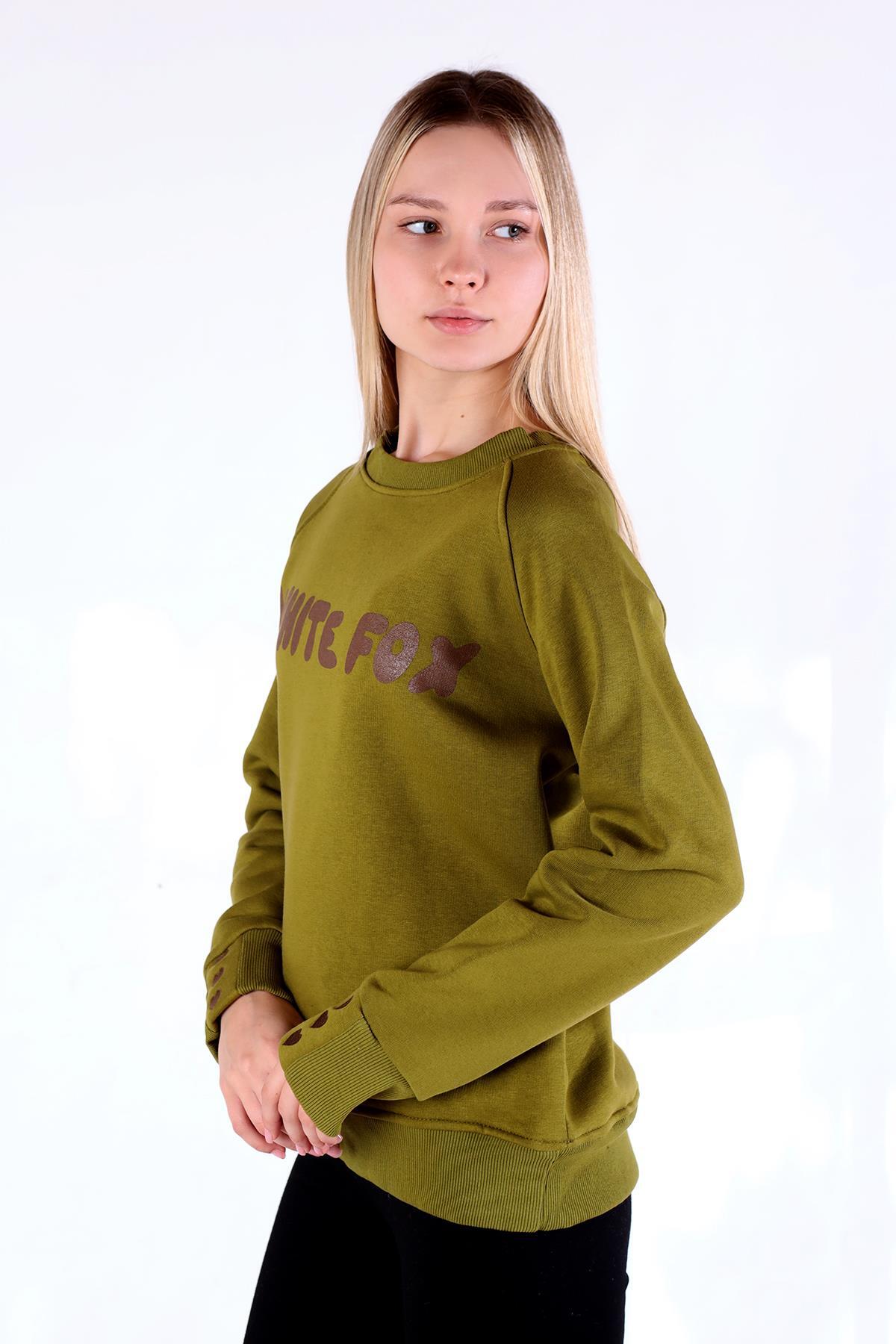 Yağ Yeşili Whıte Fox Baskı Sweat 9149M - 2
