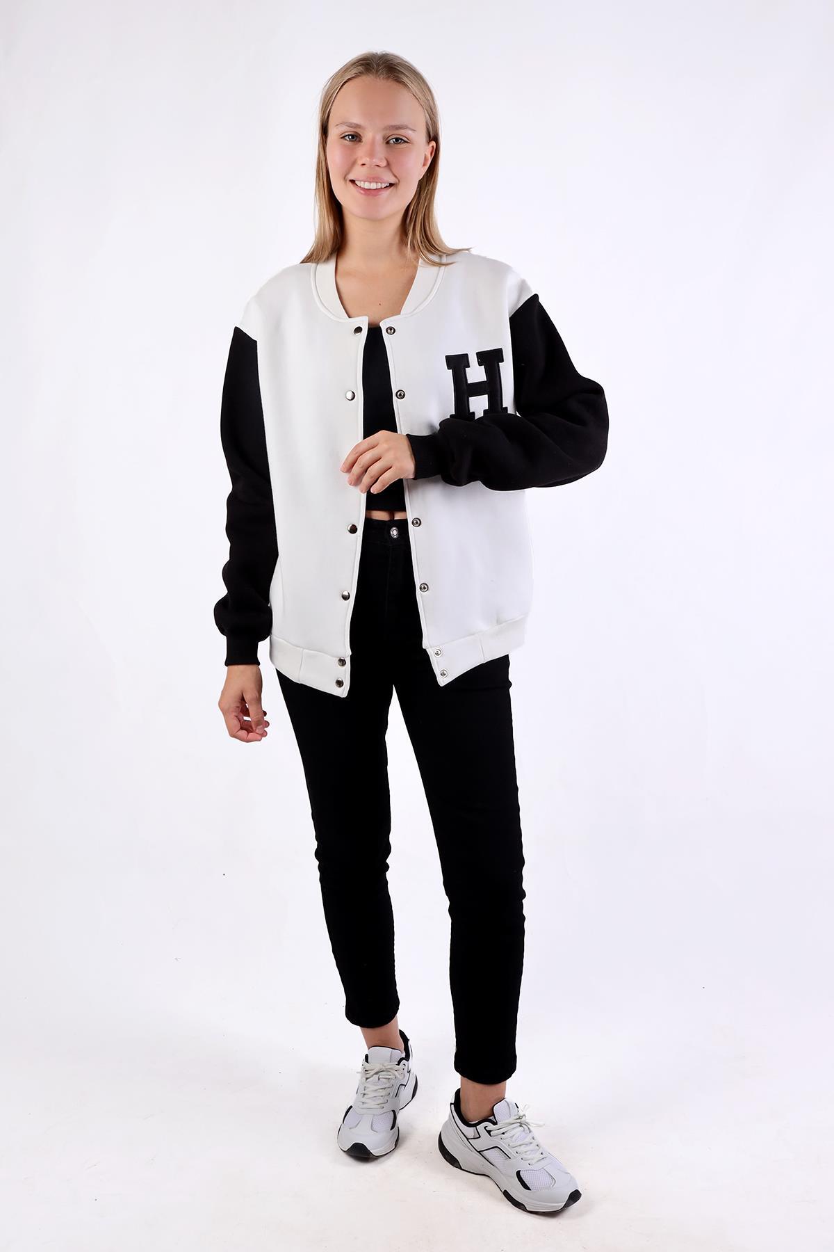 Ekru H Nakış Detay Kolej Ceket 9150M - 1