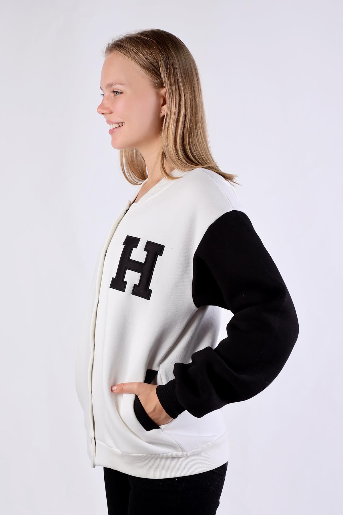 Ekru H Nakış Detay Kolej Ceket 9150M - 4