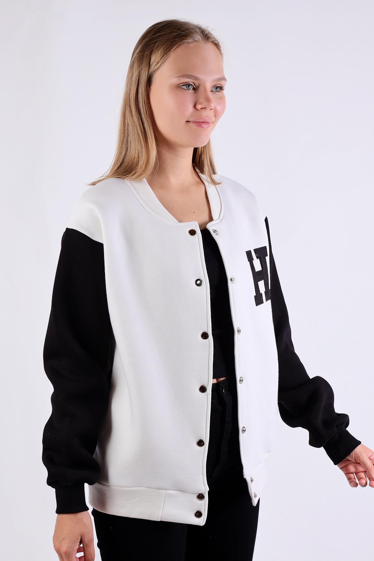 Ekru H Nakış Detay Kolej Ceket 9150M - 6