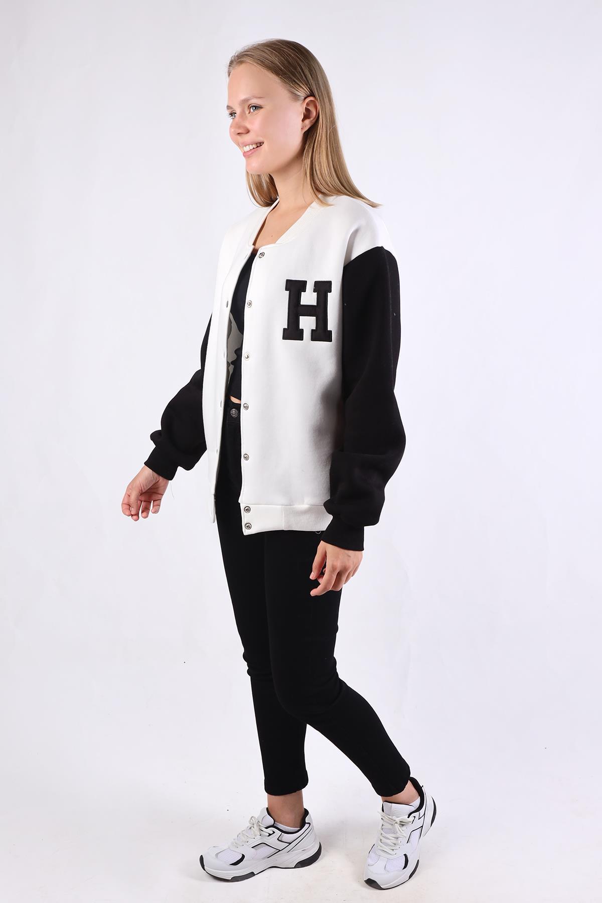 Ekru H Nakış Detay Kolej Ceket 9150M - 7