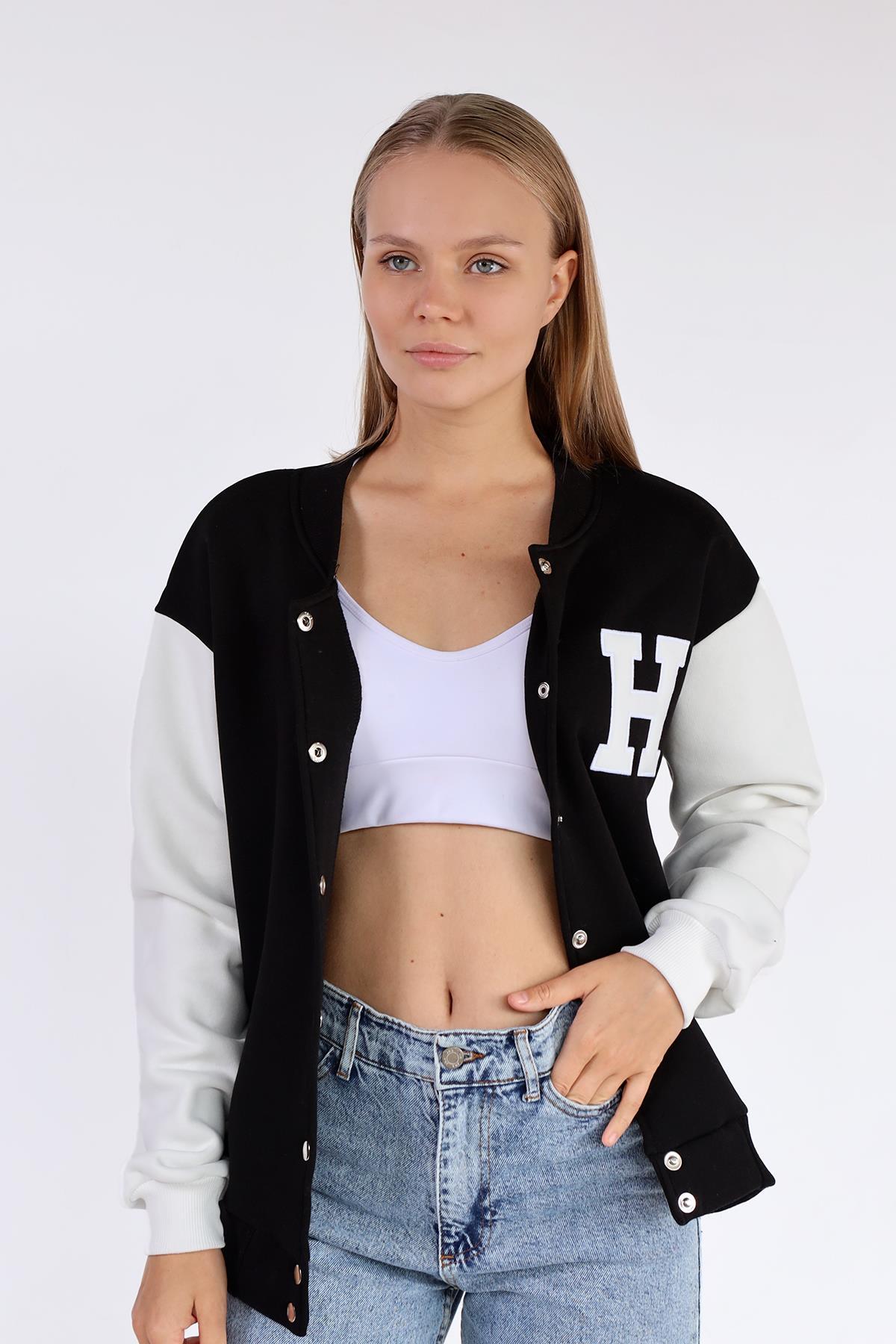 Siyah H Nakış Detay Kolej Ceket 9150M 