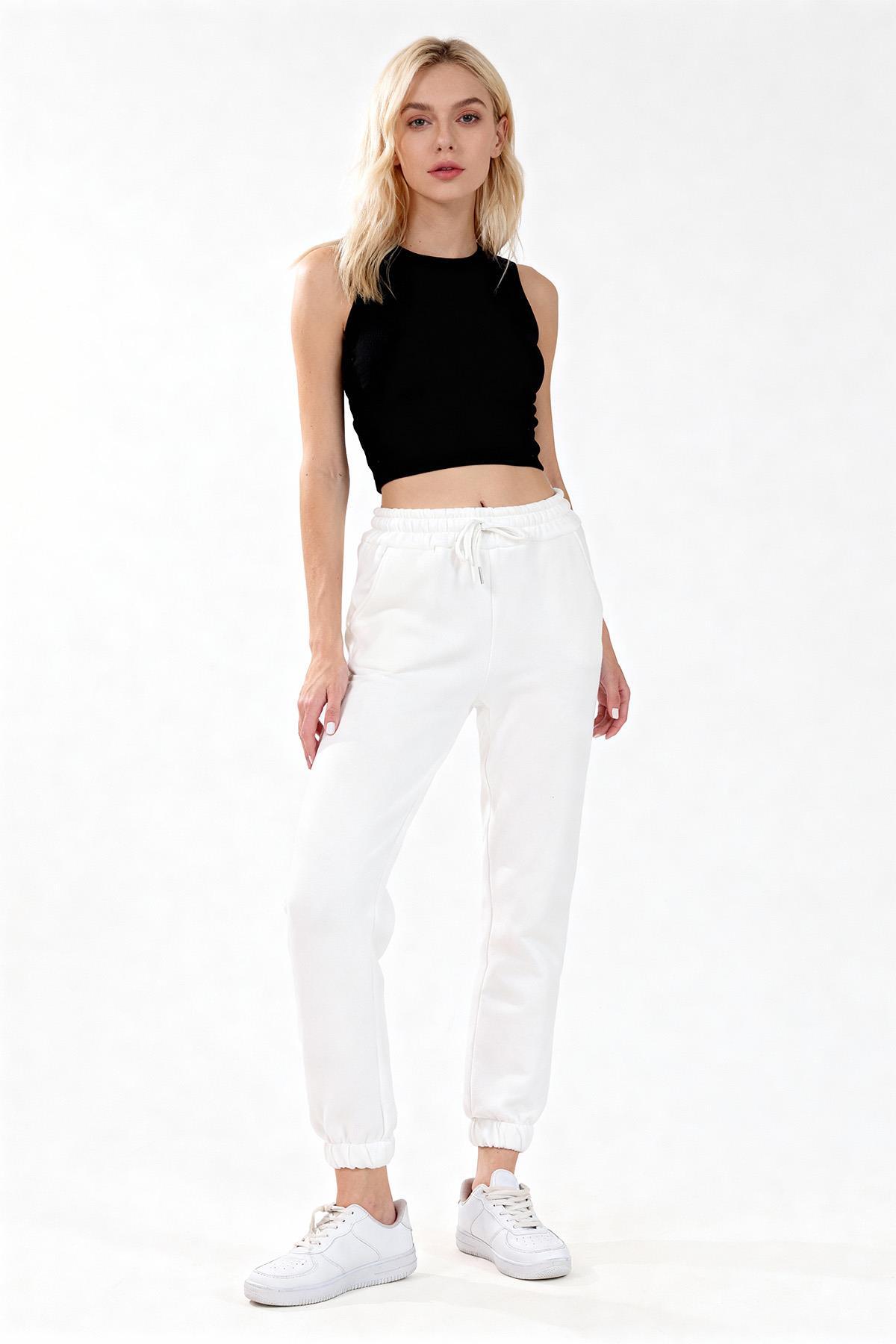 Ekru Paça Lastik Cepli Eşofman TCR-9151M 