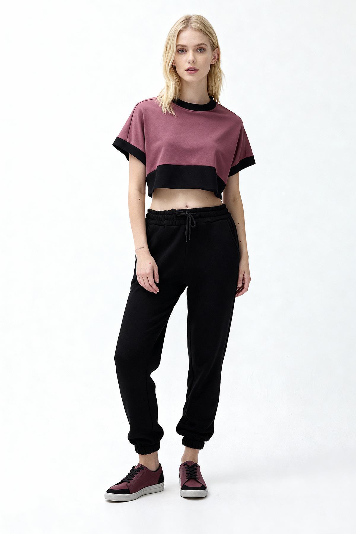 Siyah Paçası Lastikli Kadın Jogger Eşofman Altı TCR-9151M - 1