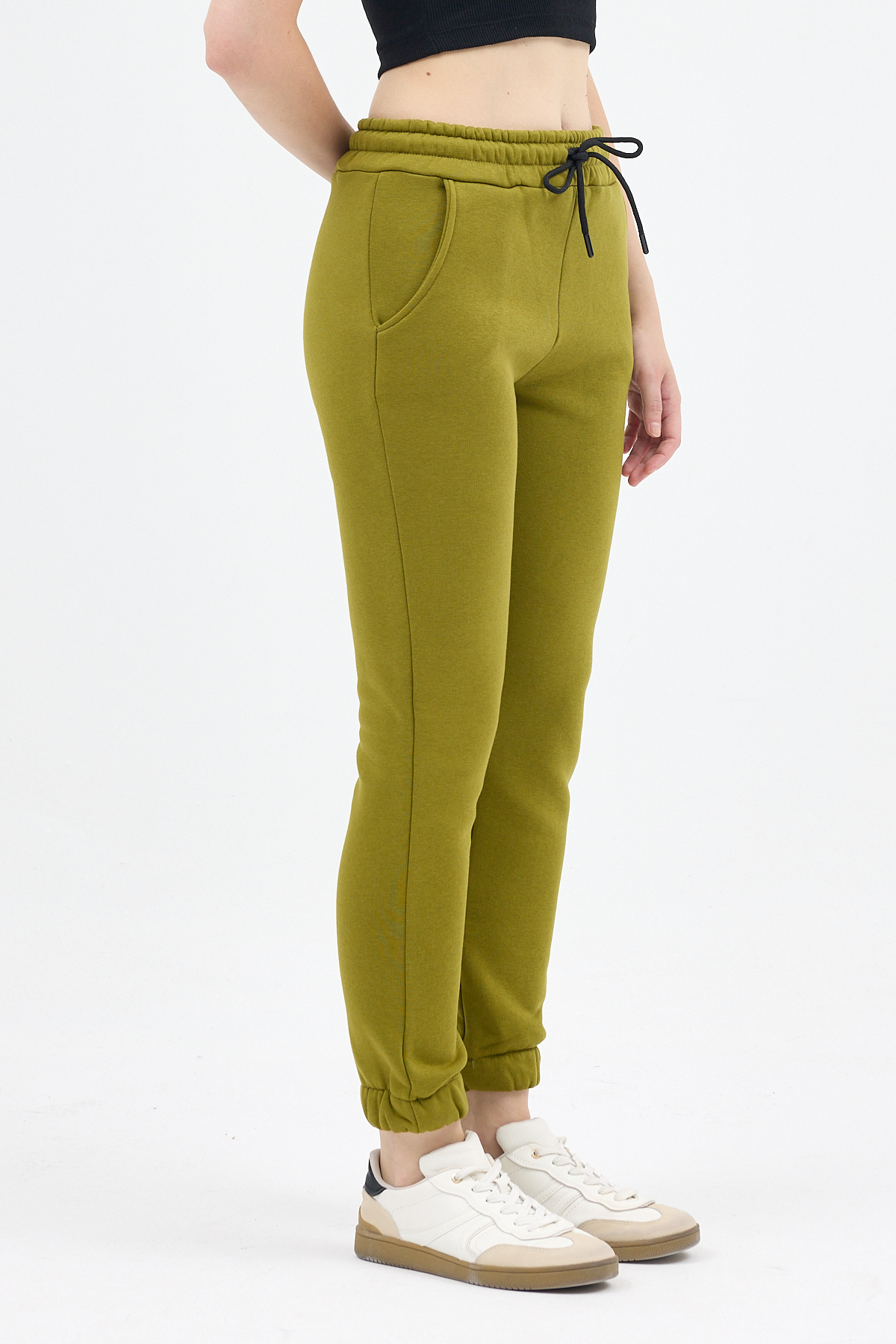 Yağ Yeşili Paçası Lastikli Kadın Jogger Eşofman Altı TCR-9151M - RAYS