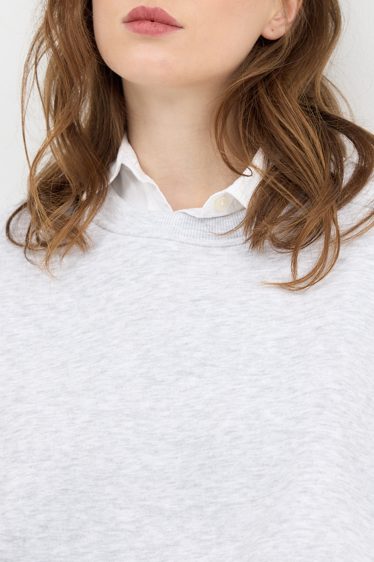 Kadın Pamuklu İçi Polarlı Oversize Yuvarlak Yakalı Karmelanj Sweatshirt 9152M - 4