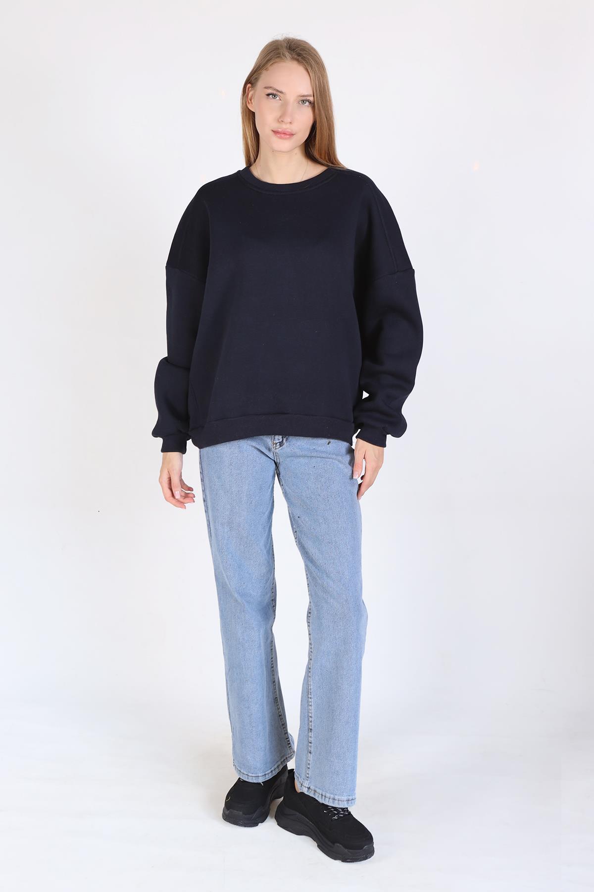 Laci Bisiklet Yaka Oversize Kadın Sweatshirt 9152M 