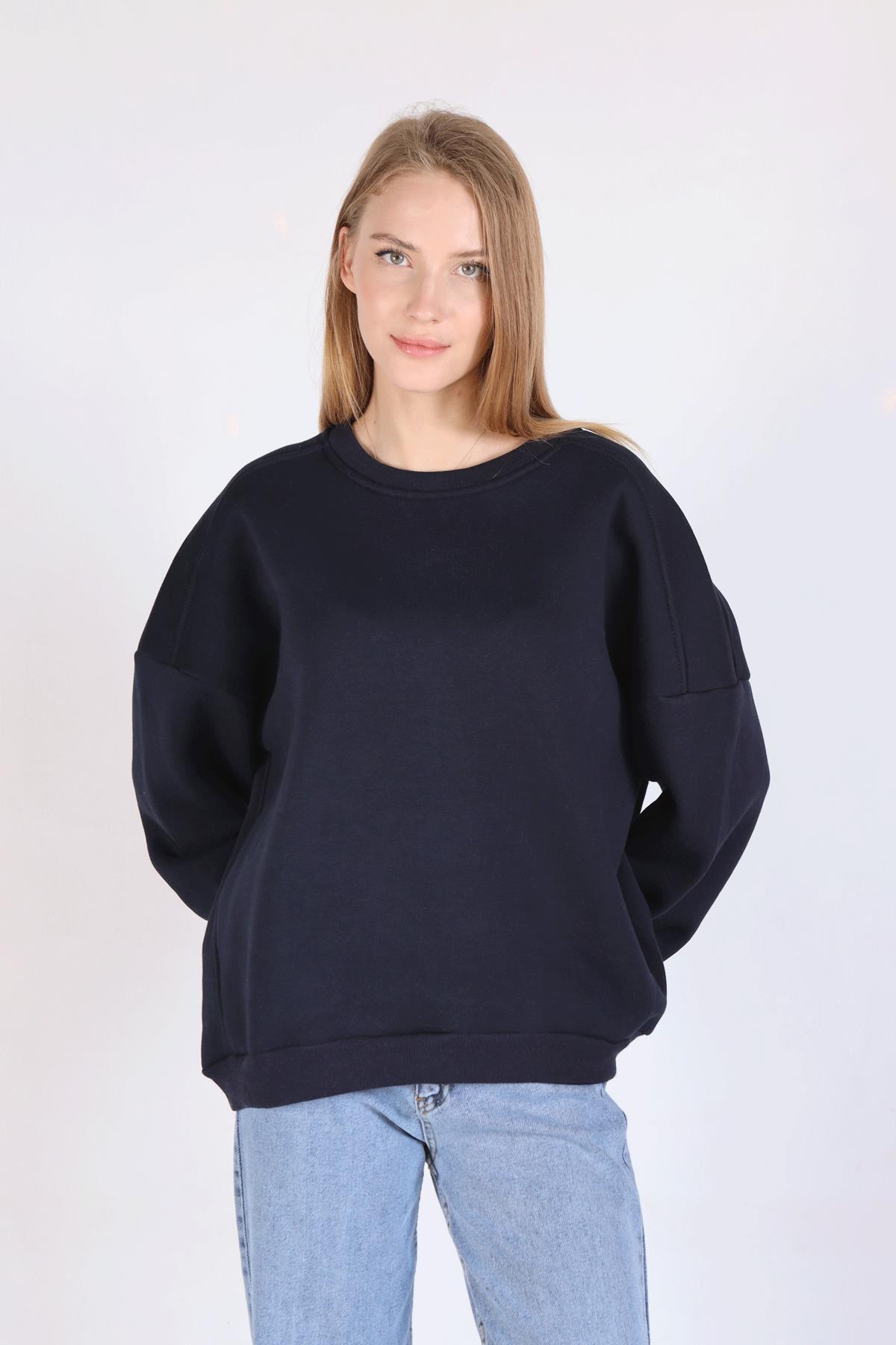 Laci Bisiklet Yaka Oversize Kadın Sweatshirt 9152M - 2