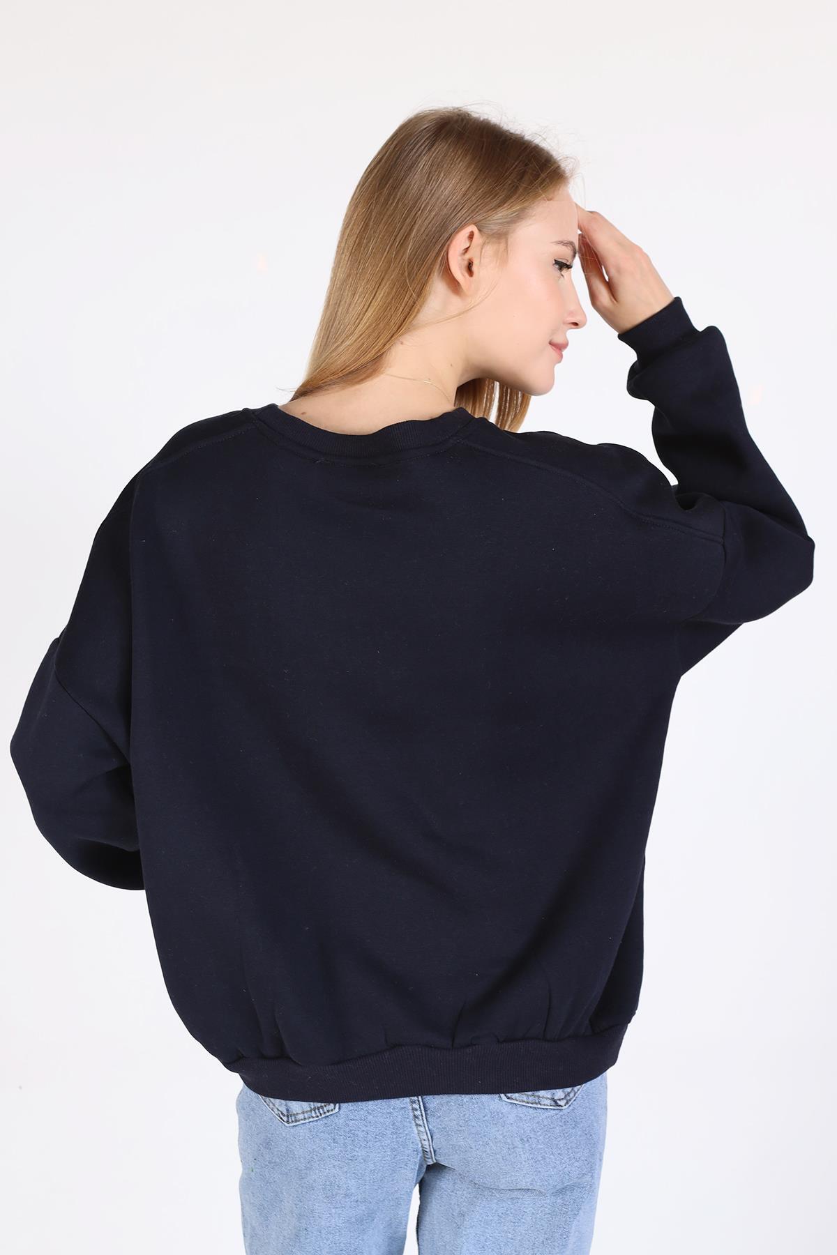Laci Bisiklet Yaka Oversize Kadın Sweatshirt 9152M - 6