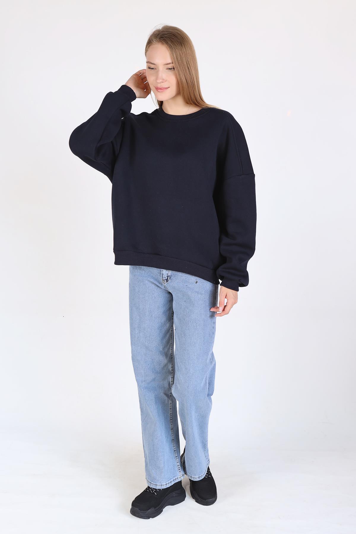 Laci Bisiklet Yaka Oversize Kadın Sweatshirt 9152M - 7