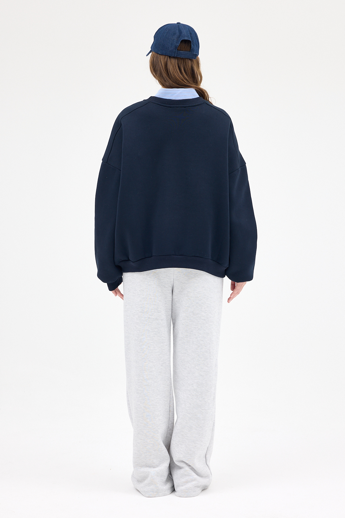 Kadın Pamuklu İçi Polarlı Oversize Yuvarlak Yakalı Laci Sweatshirt 9152M - 5