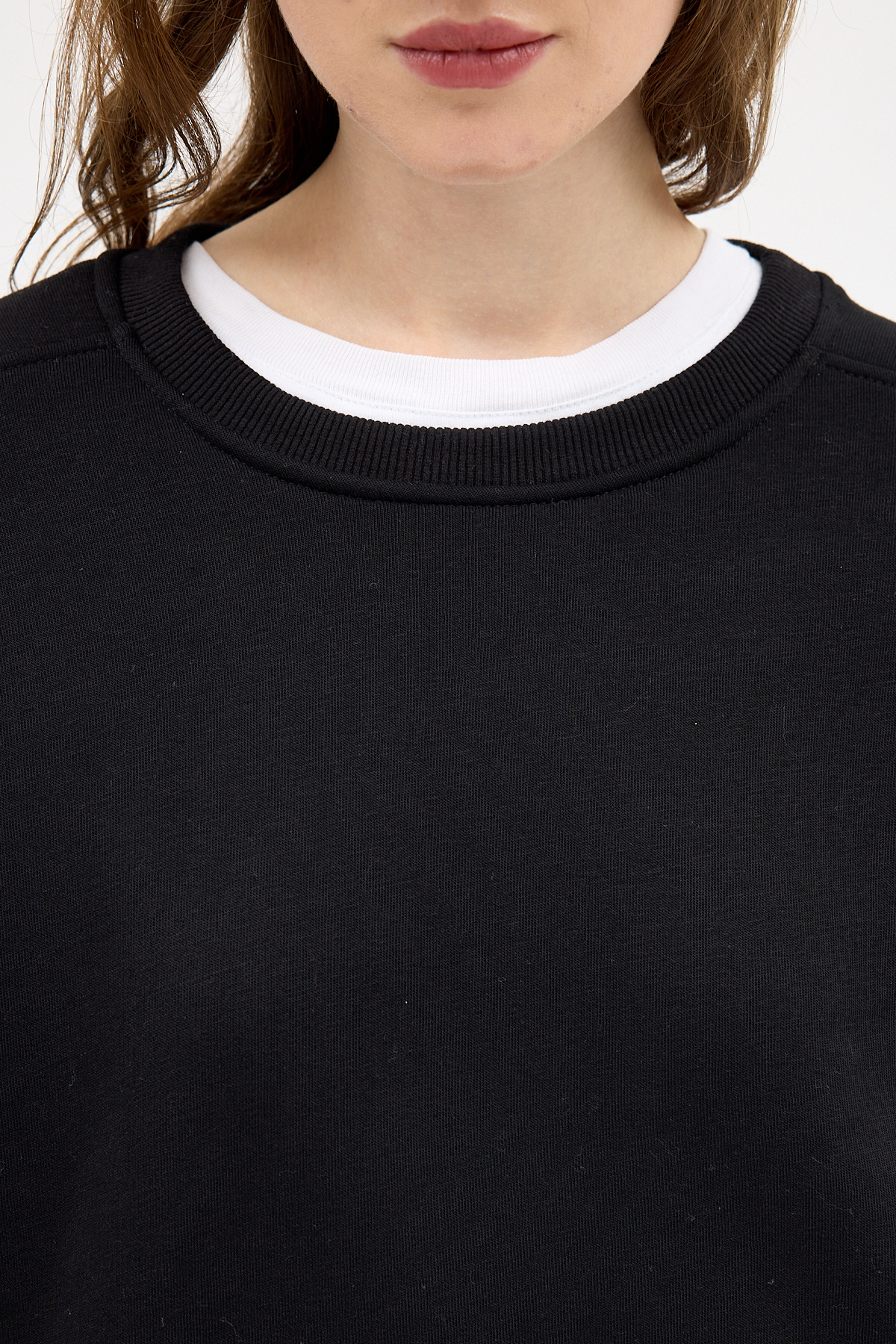 Kadın Pamuklu İçi Polarlı Oversize Yuvarlak Yakalı Siyah Sweatshirt 9152M - 4