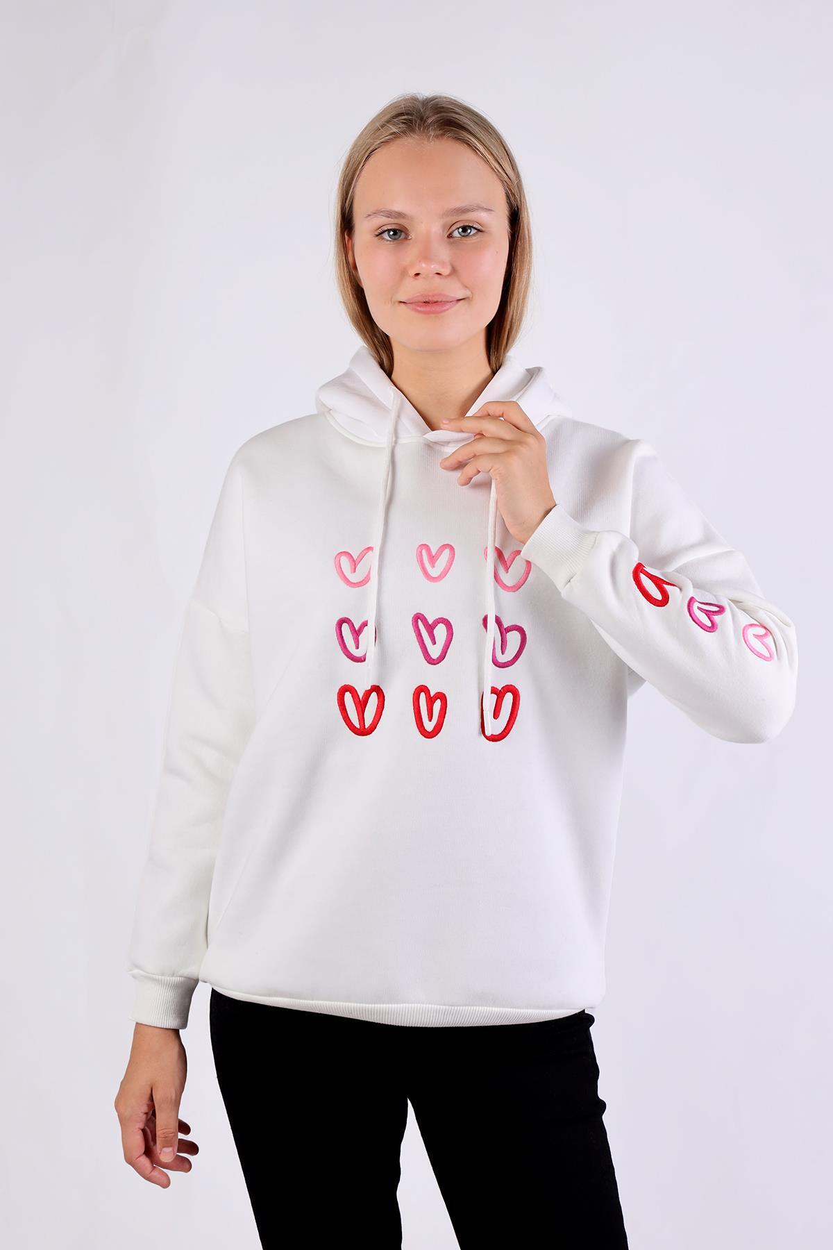 Ekru Kalp Nakışlı Sweat 9154M - 1