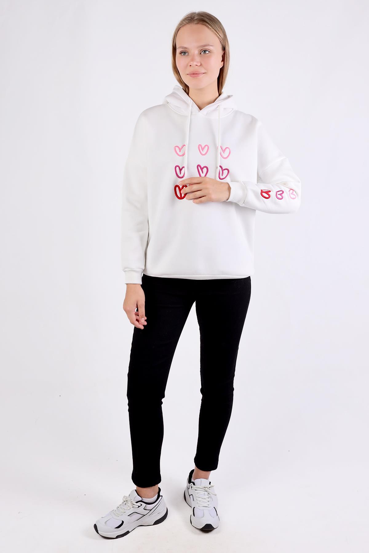 Ekru Kalp Nakışlı Sweat 9154M - 2