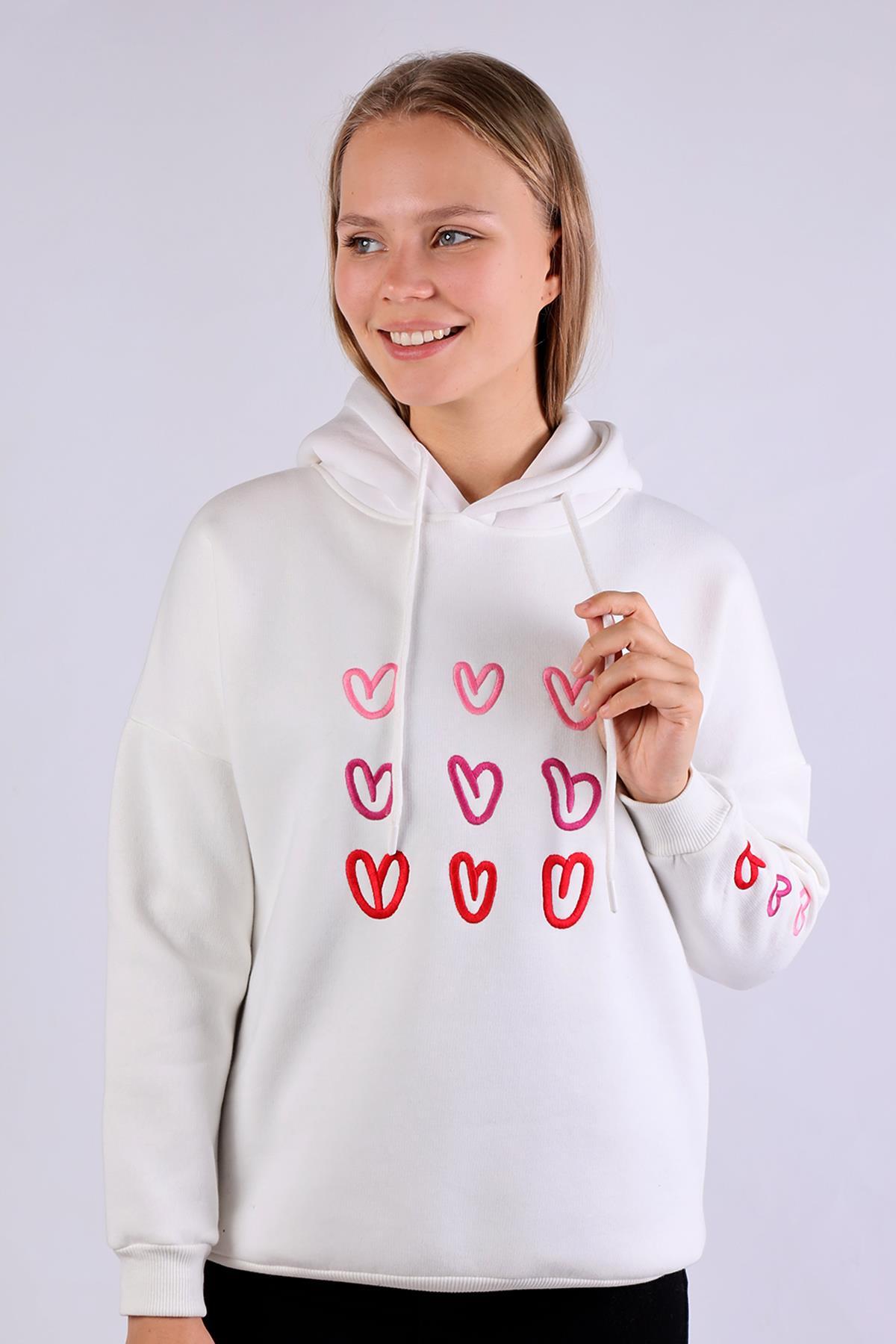 Ekru Kalp Nakışlı Sweat 9154M - 3