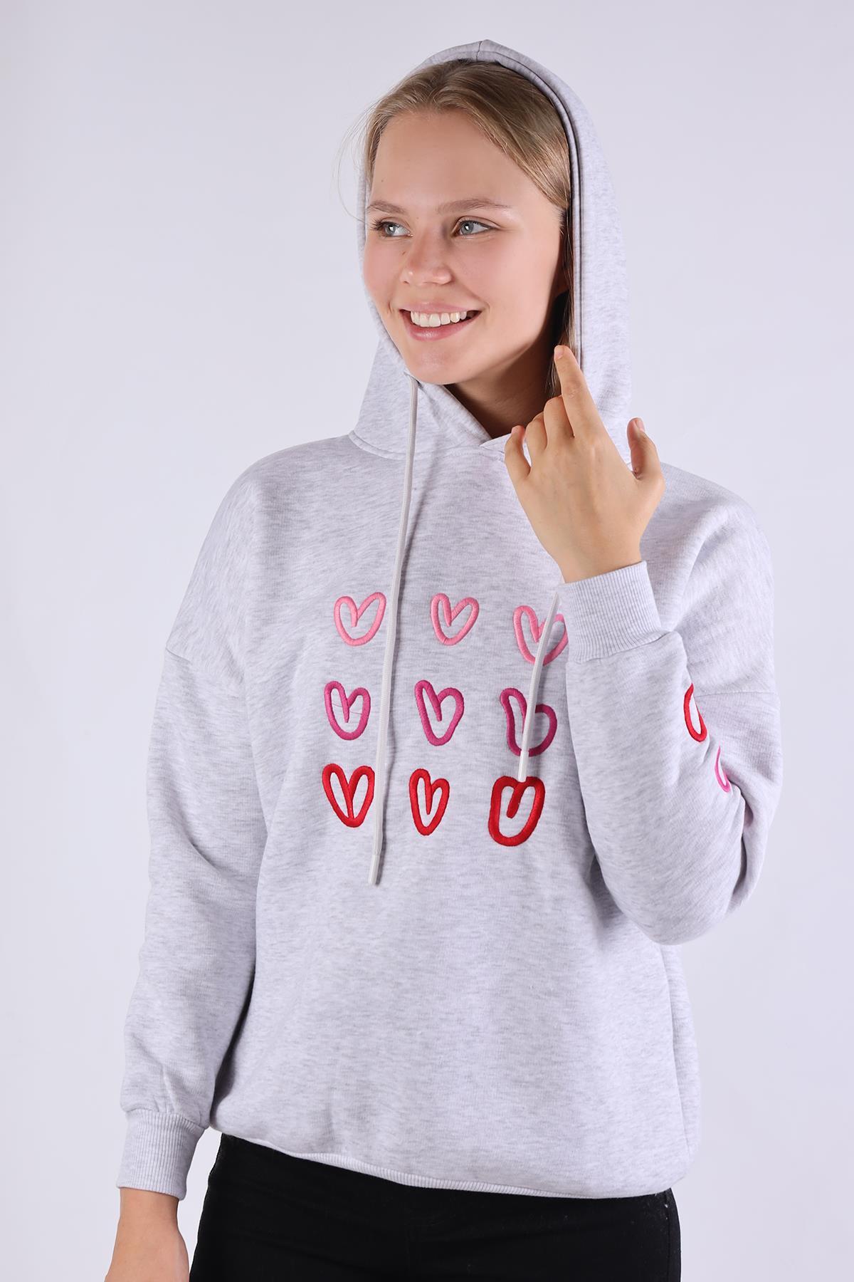 9154M Kalp Nakışlı Sweat Gri - 8