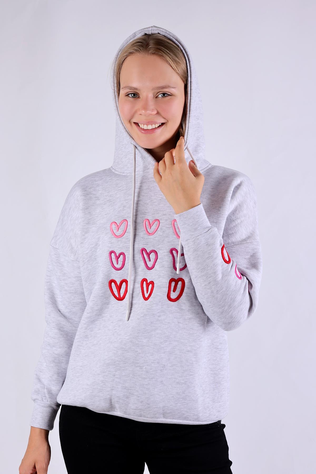 Gri Kalp Nakışlı Sweat 9154M - 3