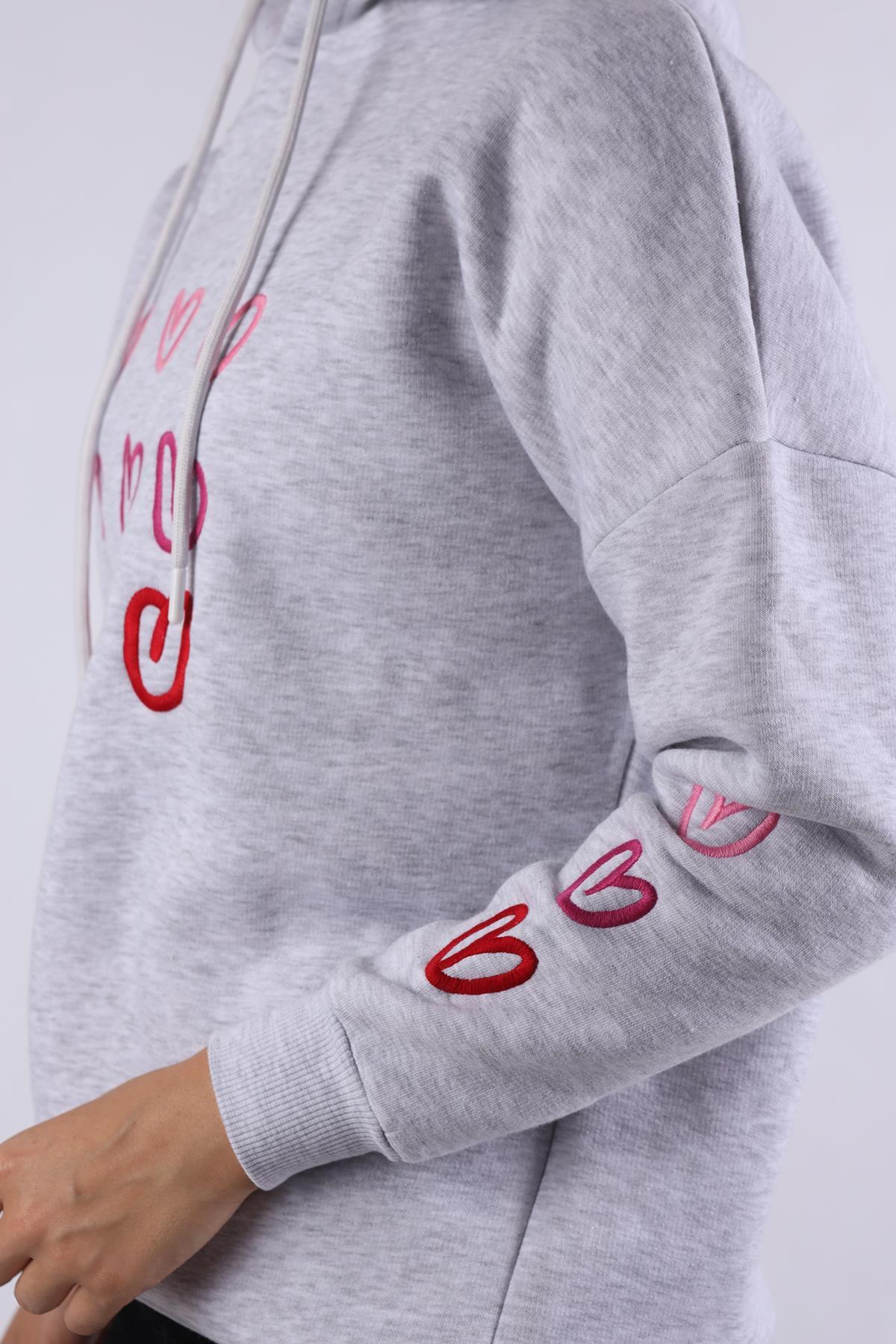 Gri Kalp Nakışlı Sweat 9154M - 4