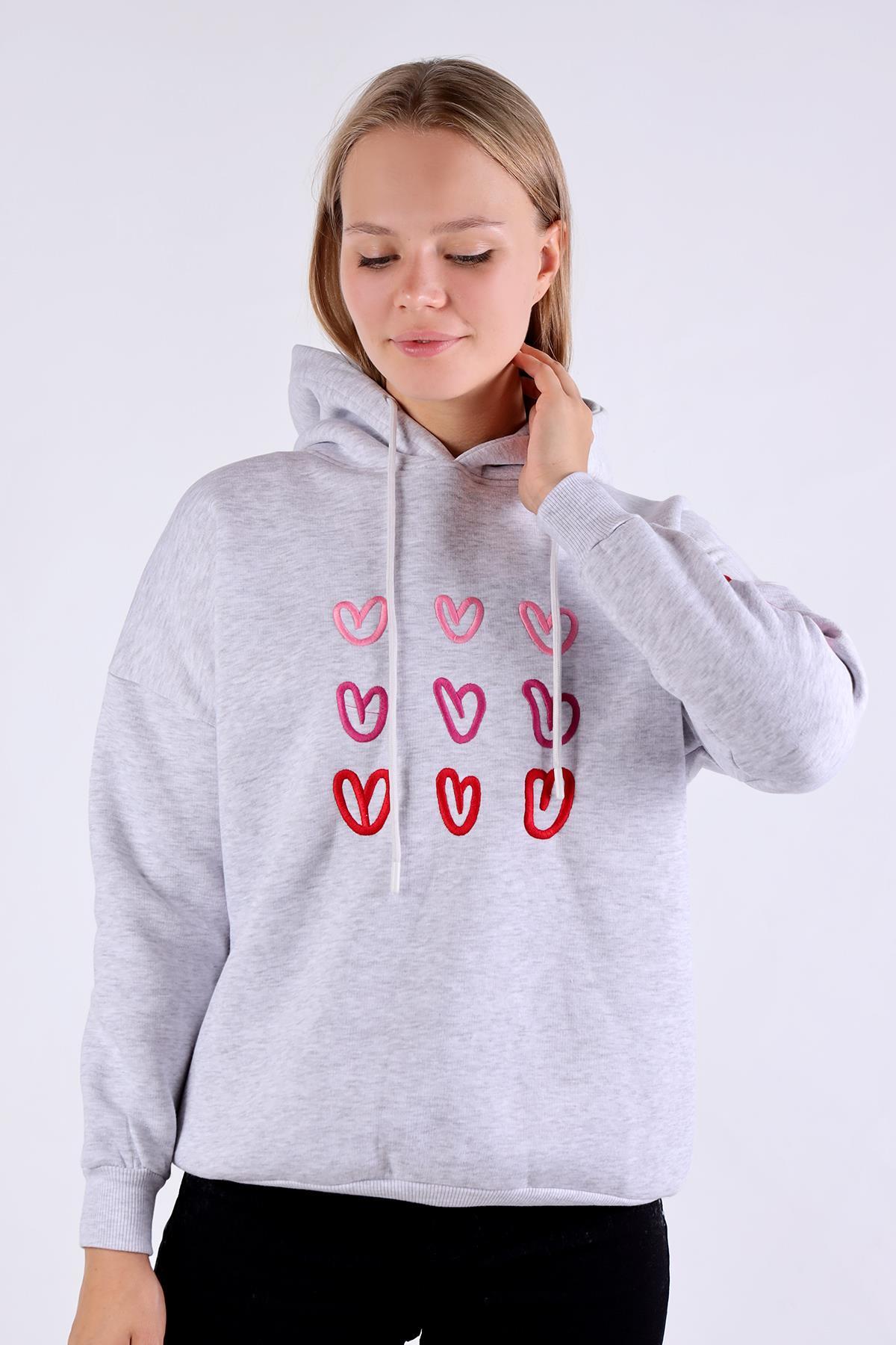 Gri Kalp Nakışlı Sweat 9154M - 7