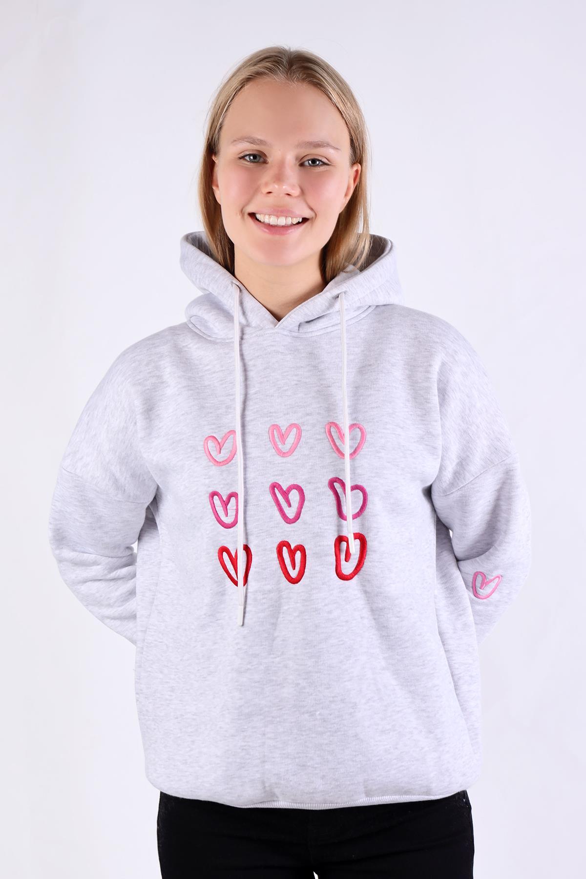 Gri Kalp Nakışlı Sweat 9154M - 2