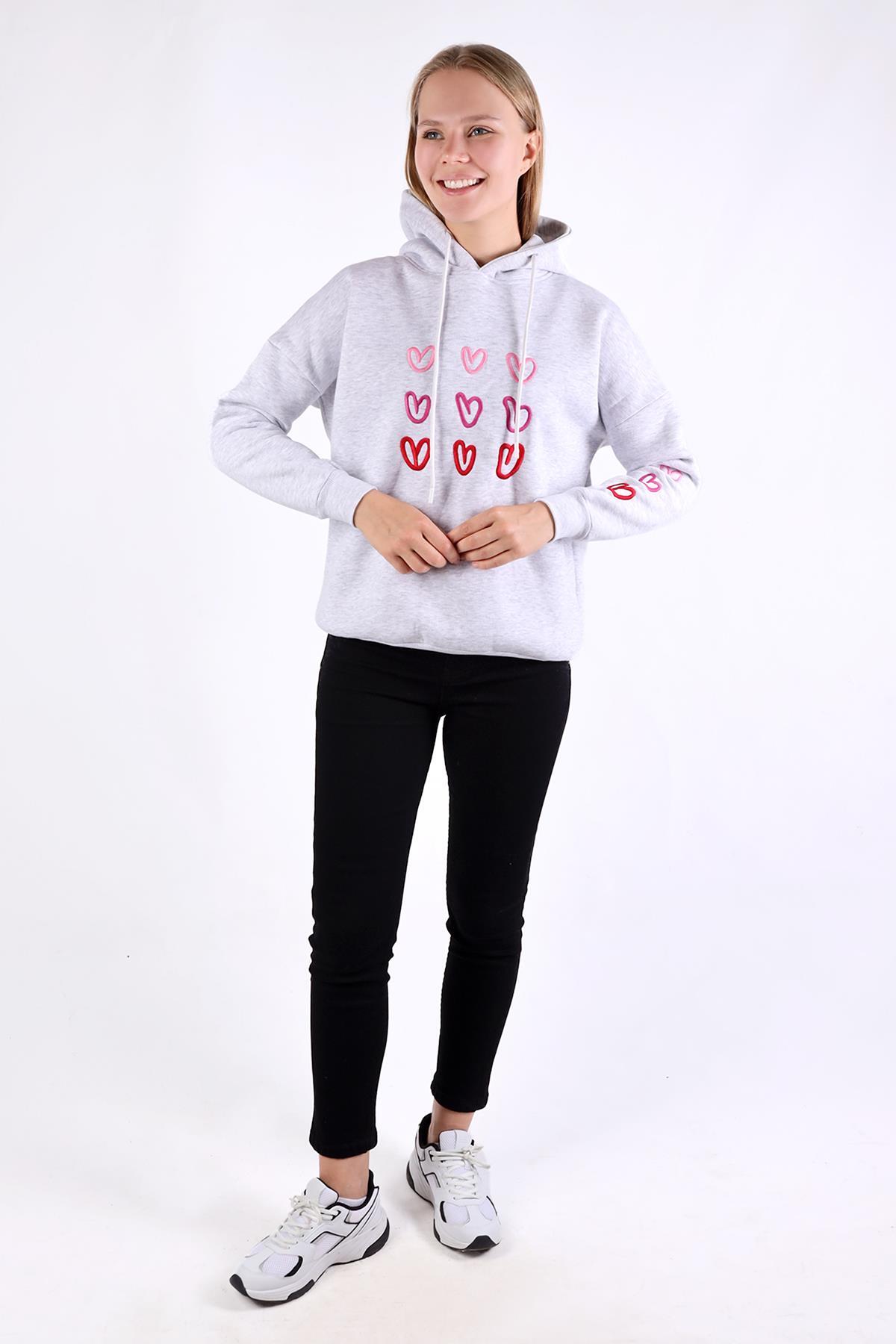 Gri Kalp Nakışlı Sweat 9154M - 6