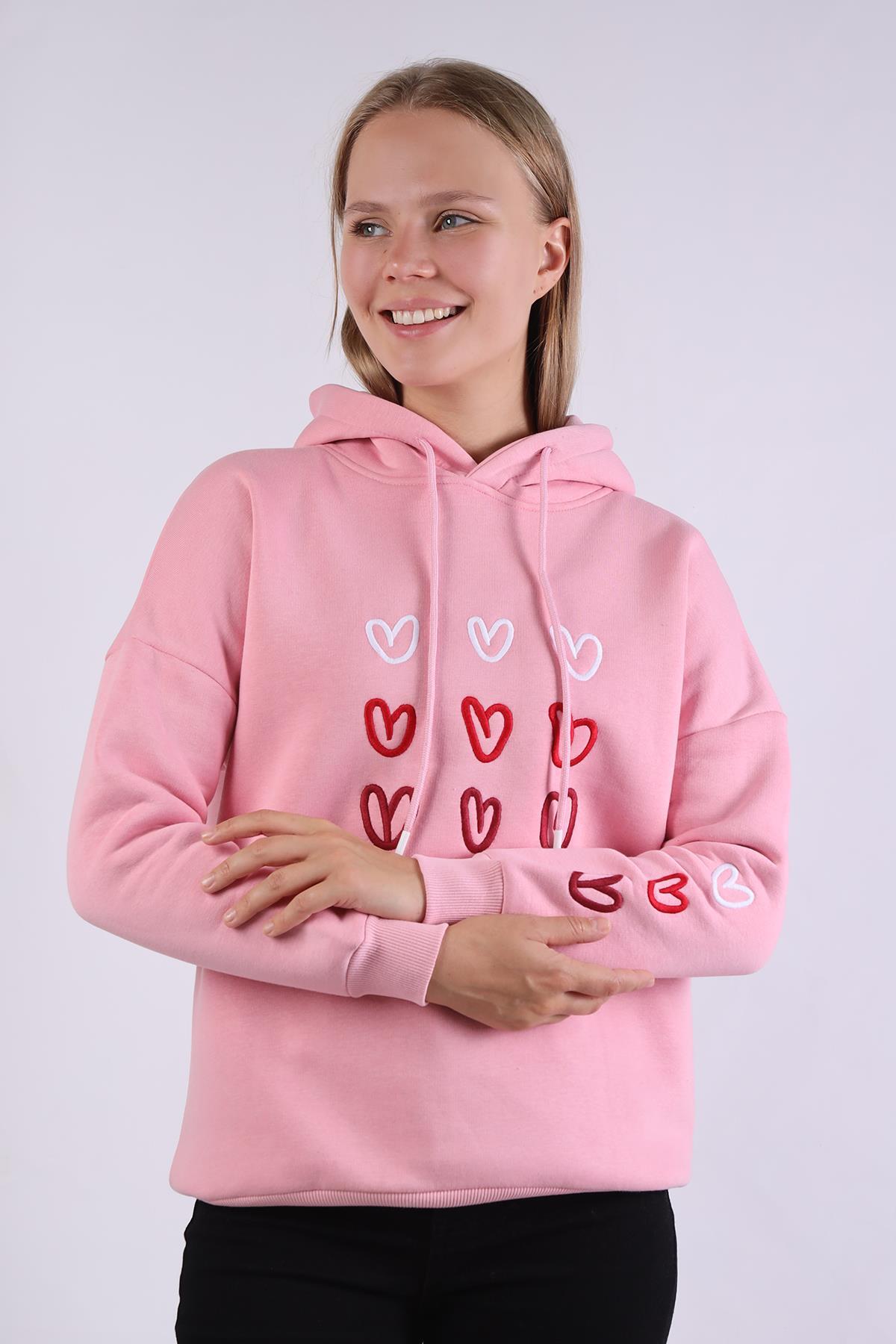 Pembe Kalp Nakışlı Sweat 9154M - 3