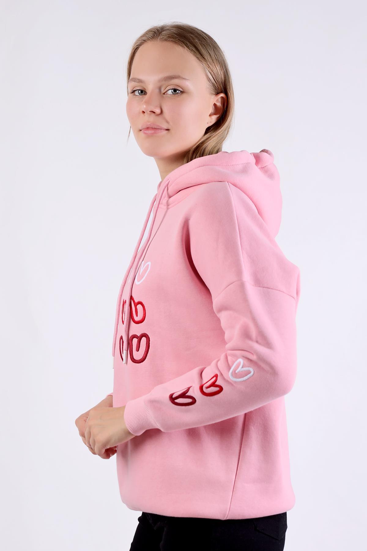 Pembe Kalp Nakışlı Sweat 9154M - 4