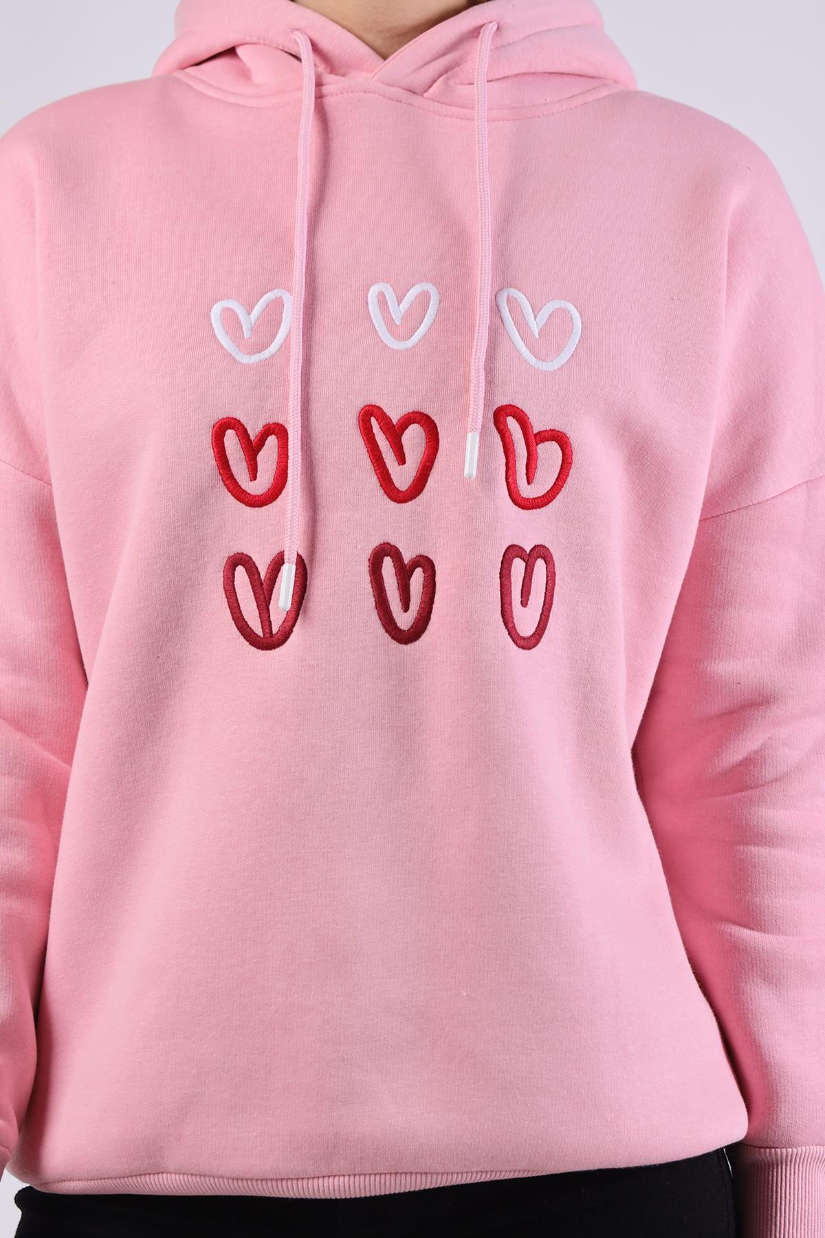 Pembe Kalp Nakışlı Sweat 9154M - 6