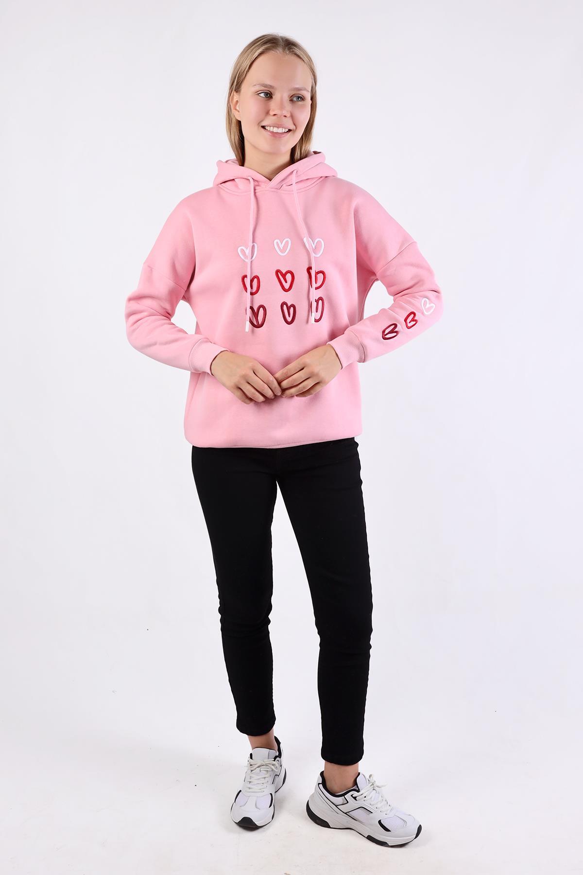 Pembe Kalp Nakışlı Sweat 9154M - 7