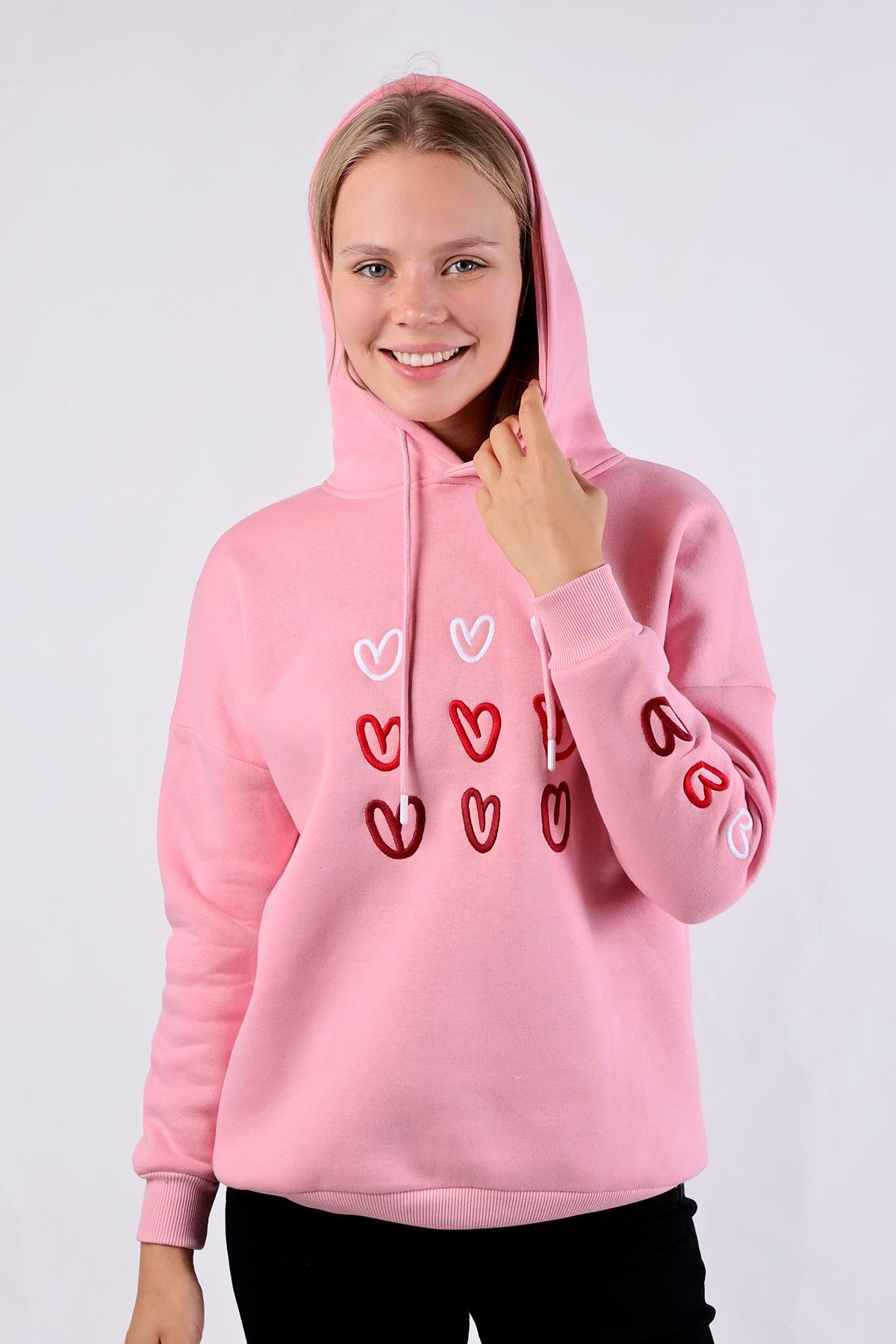 Pembe Kalp Nakışlı Sweat 9154M - 1