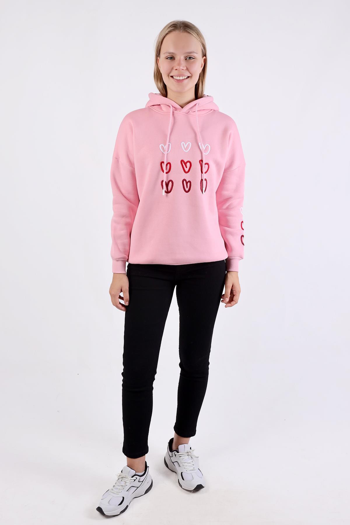Pembe Kalp Nakışlı Sweat 9154M - 2