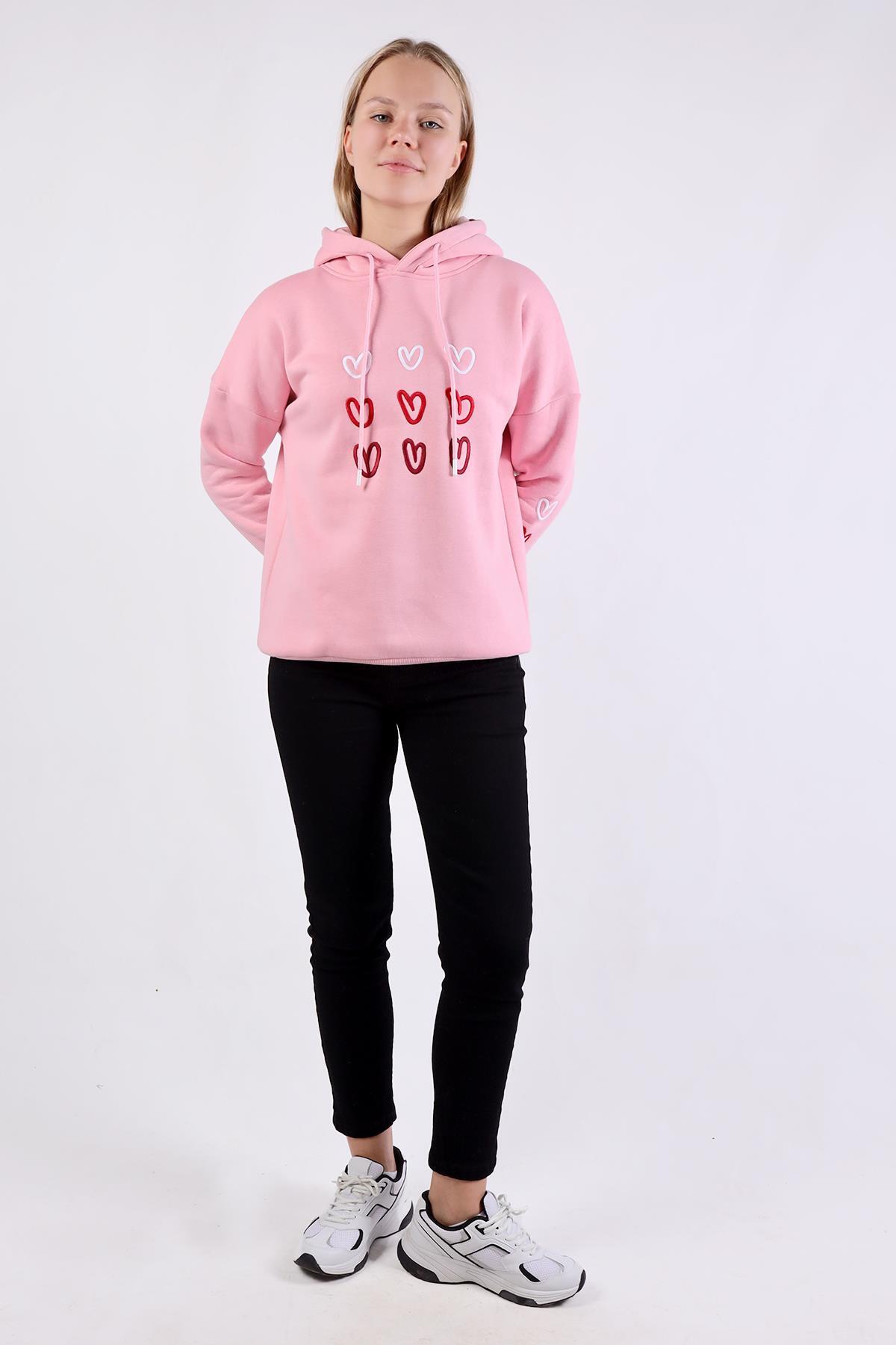 Pembe Kalp Nakışlı Sweat 9154M - 8