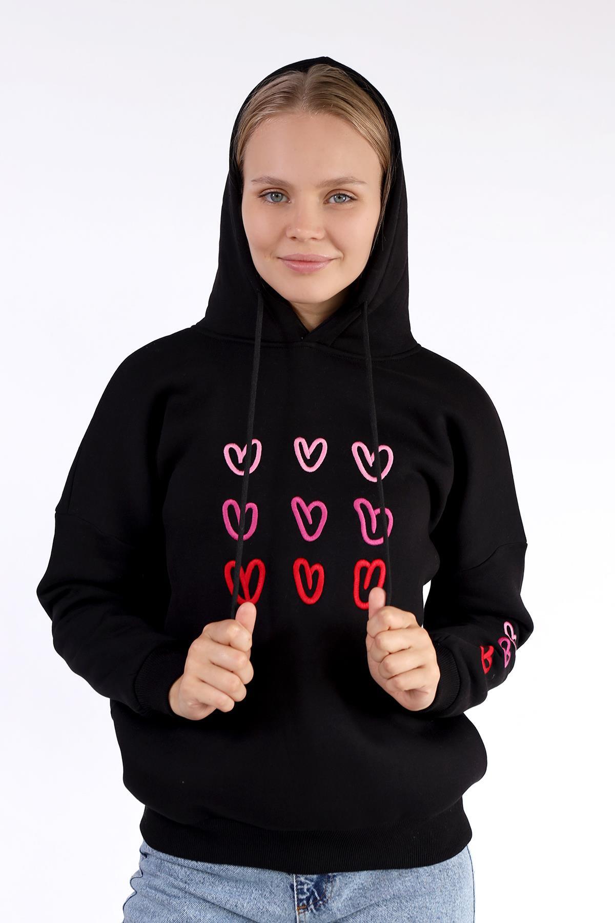Siyah Kalp Nakışlı Sweat 9154M - 4