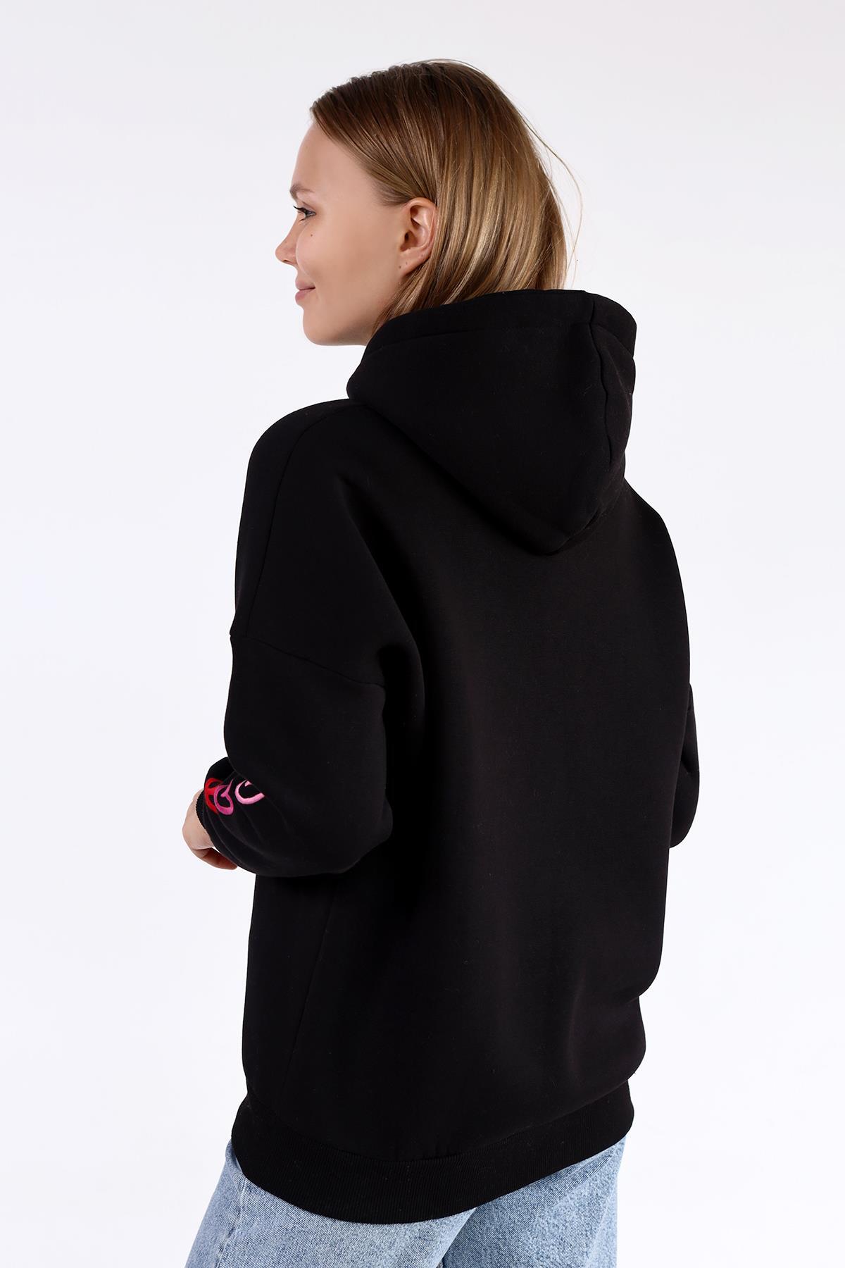 Siyah Kalp Nakışlı Sweat 9154M - 6