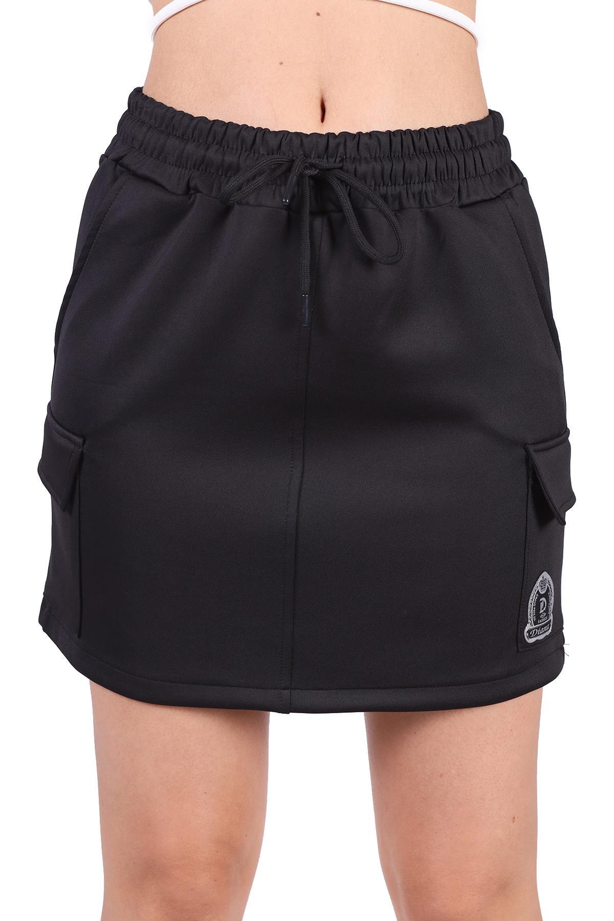 9157M Bağlama Detay Cepli Kısa Etek Siyah - RAYS