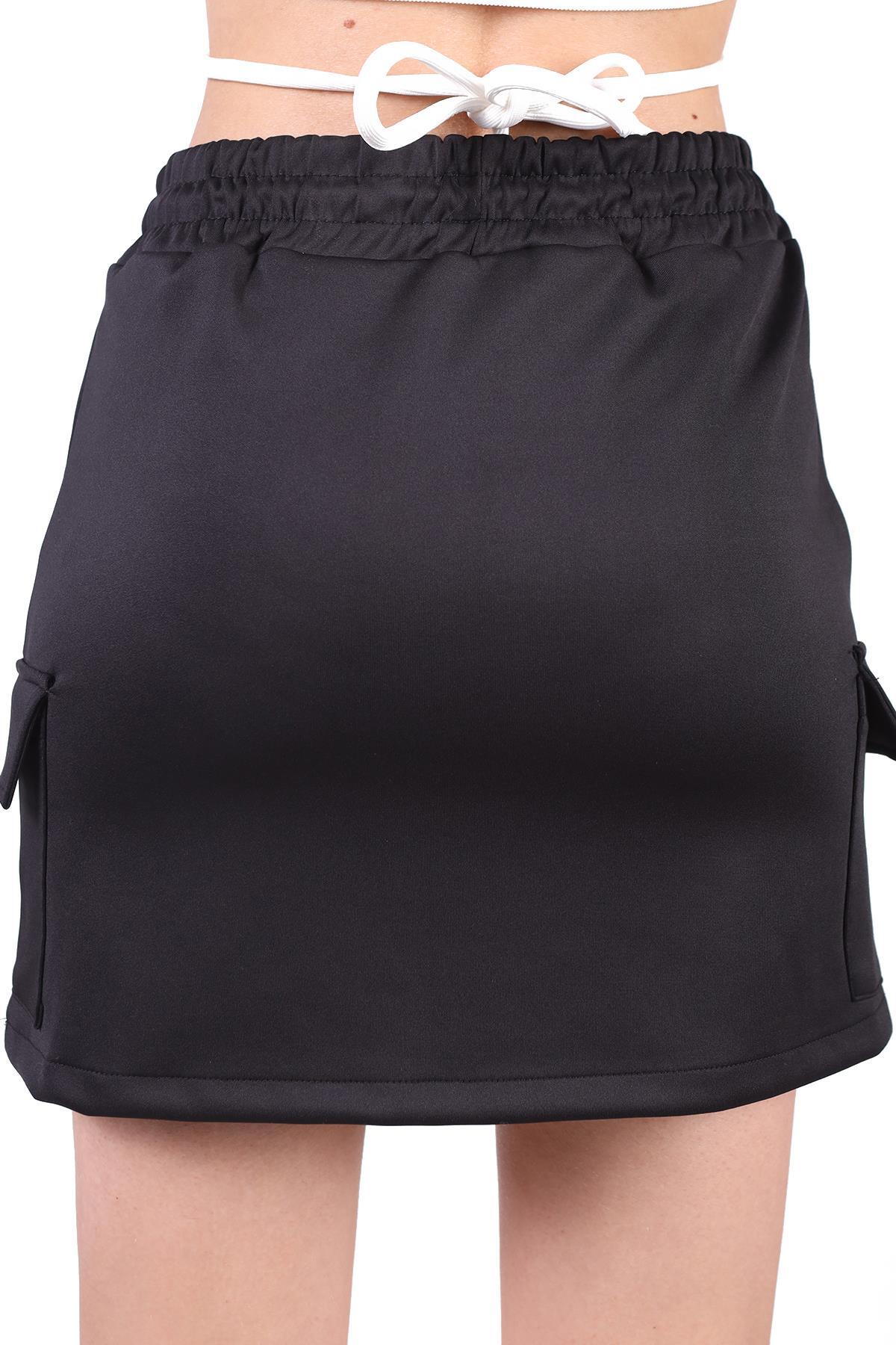 Siyah Bağlama Detay Cepli Kısa Etek 9157M - 5