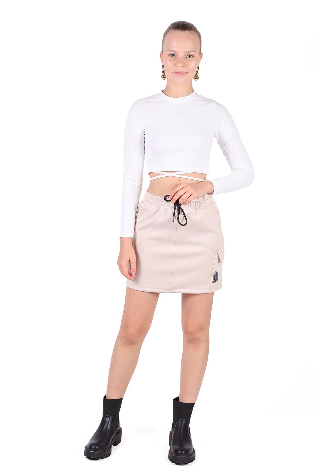 Taş Bağlama Detay Cepli Kısa Etek 9157M - 1